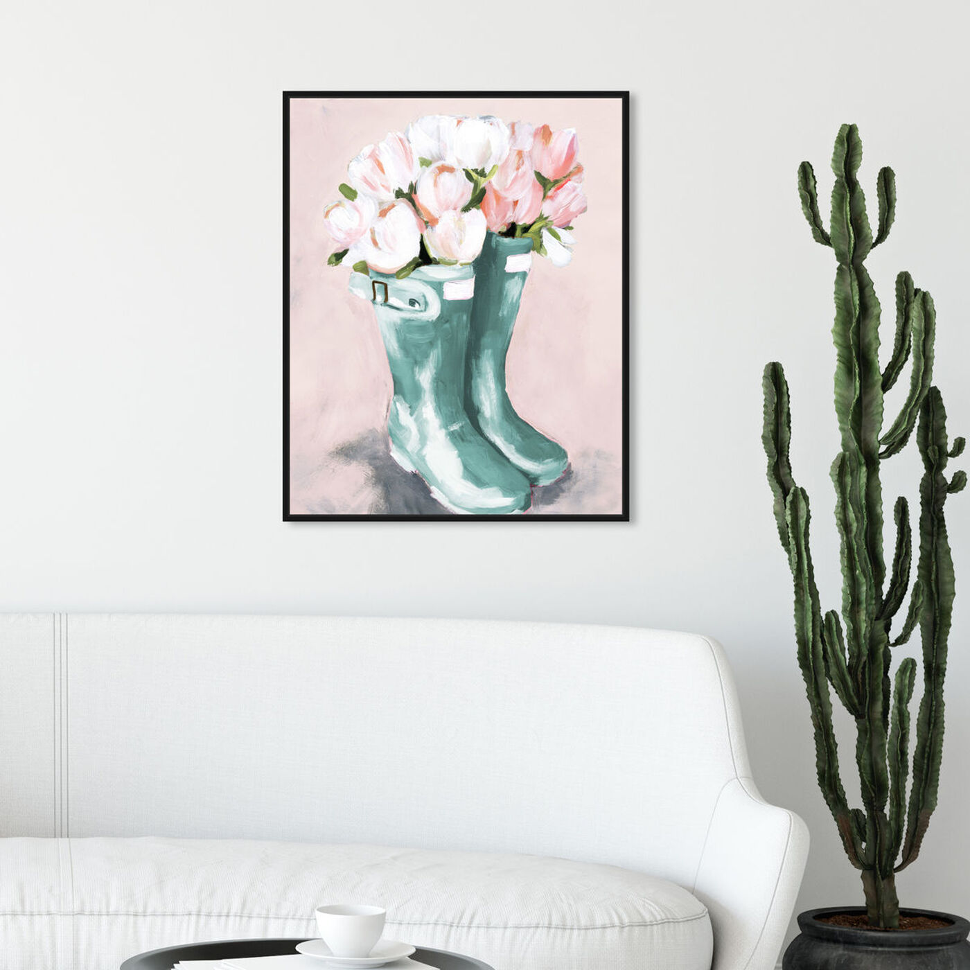 Hanging view of Pastel Rainboots and Flowers featuring fashion and glam and shoes art.