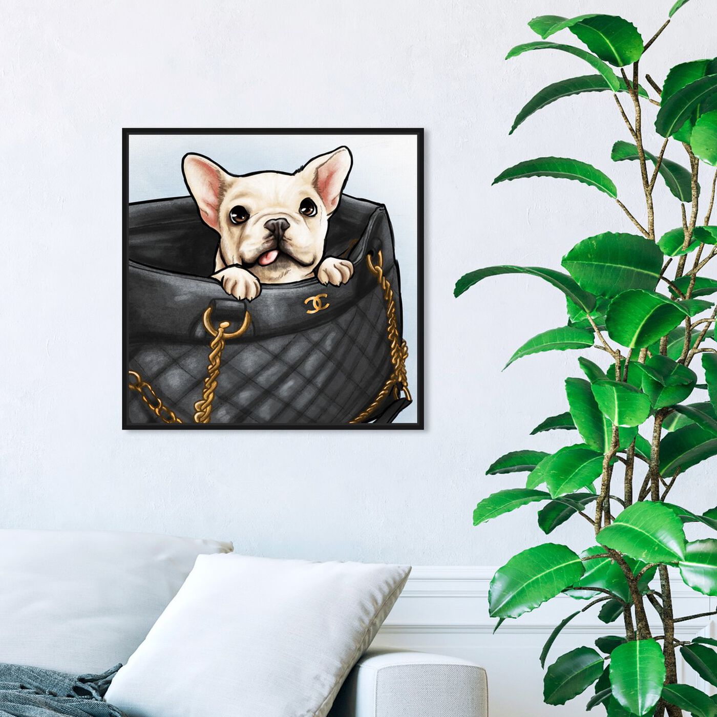 Hanging view of Peek a Boo Frenchie featuring fashion and glam and handbags art.