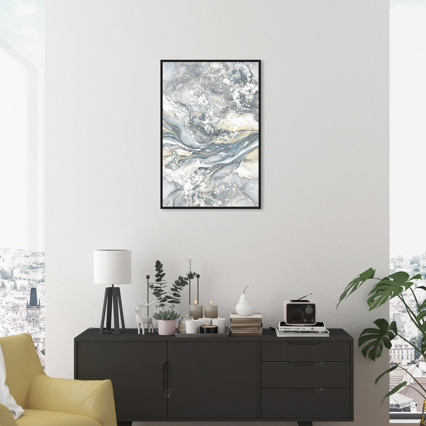 Hanging view of Soft Grey Shadows I featuring abstract and textures art.