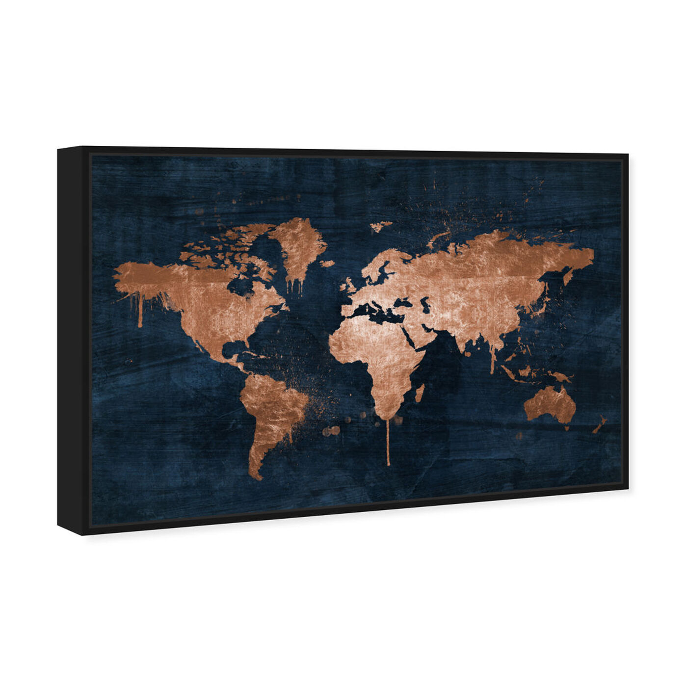 Angled view of Mapamundi Copper Blue featuring maps and flags and world maps art.