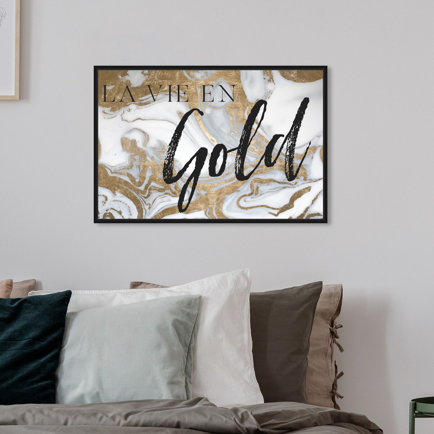 Hanging view of La Vie en Gold featuring typography and quotes and quotes and sayings art.