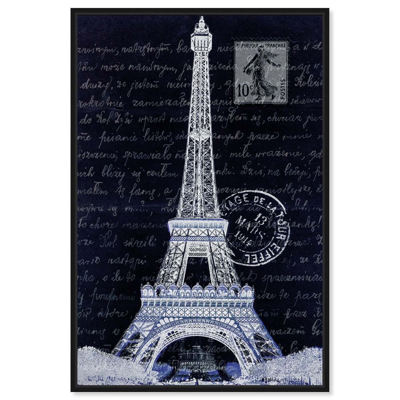 Front view of Eiffel Thoughts Night featuring architecture and buildings and european buildings art.