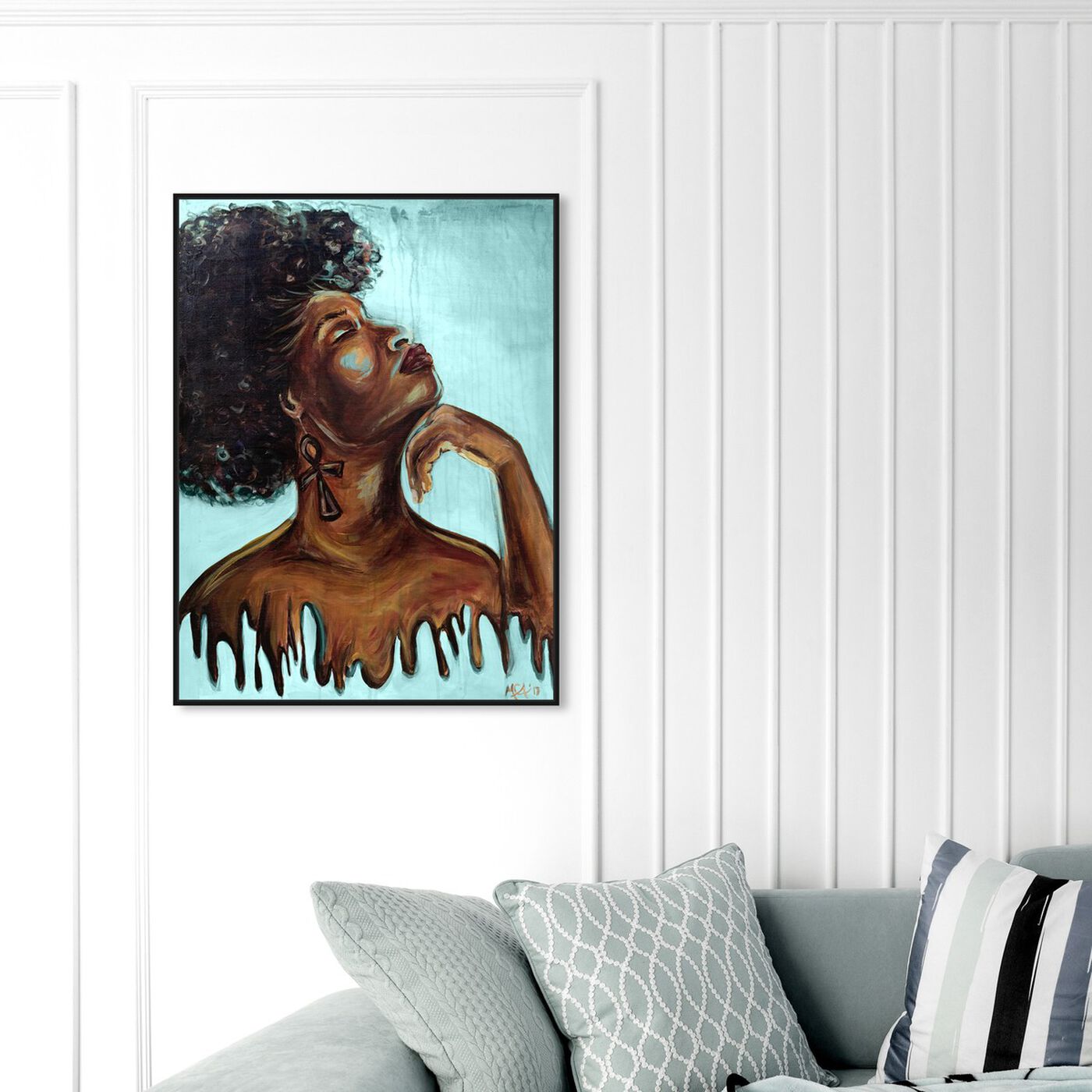 Hanging view of Marissa Anderson - Dripping Melanin Blue featuring fashion and glam and portraits art.