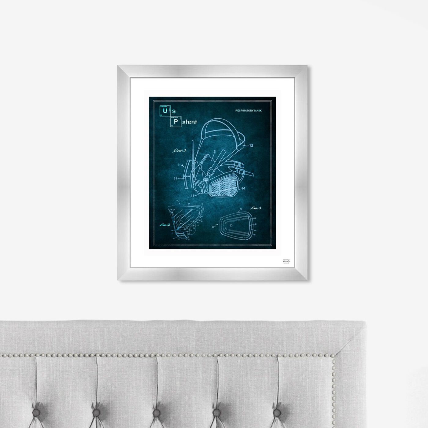Hanging view of Respiratory Mask Crystal Blue featuring education and office and scientist art.