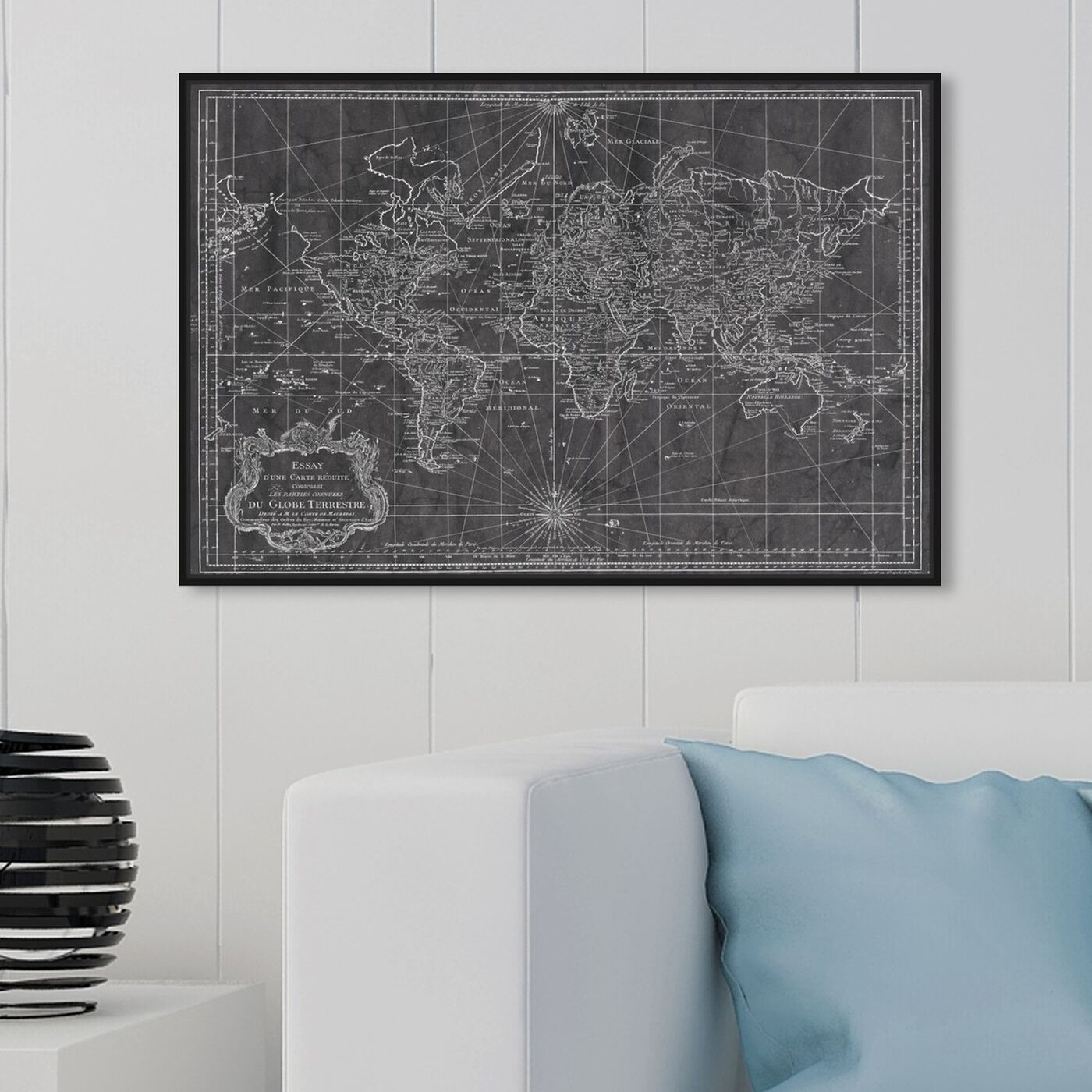 Hanging view of World Map 1778 featuring maps and flags and world maps art.