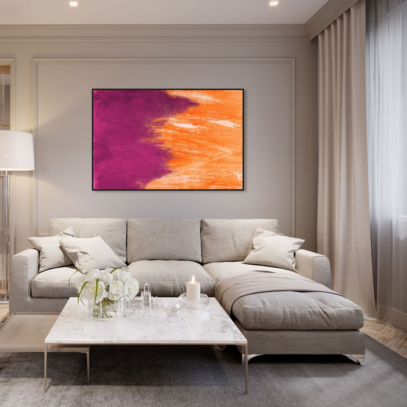 Hanging view of Light symphony Orange featuring abstract and paint art.