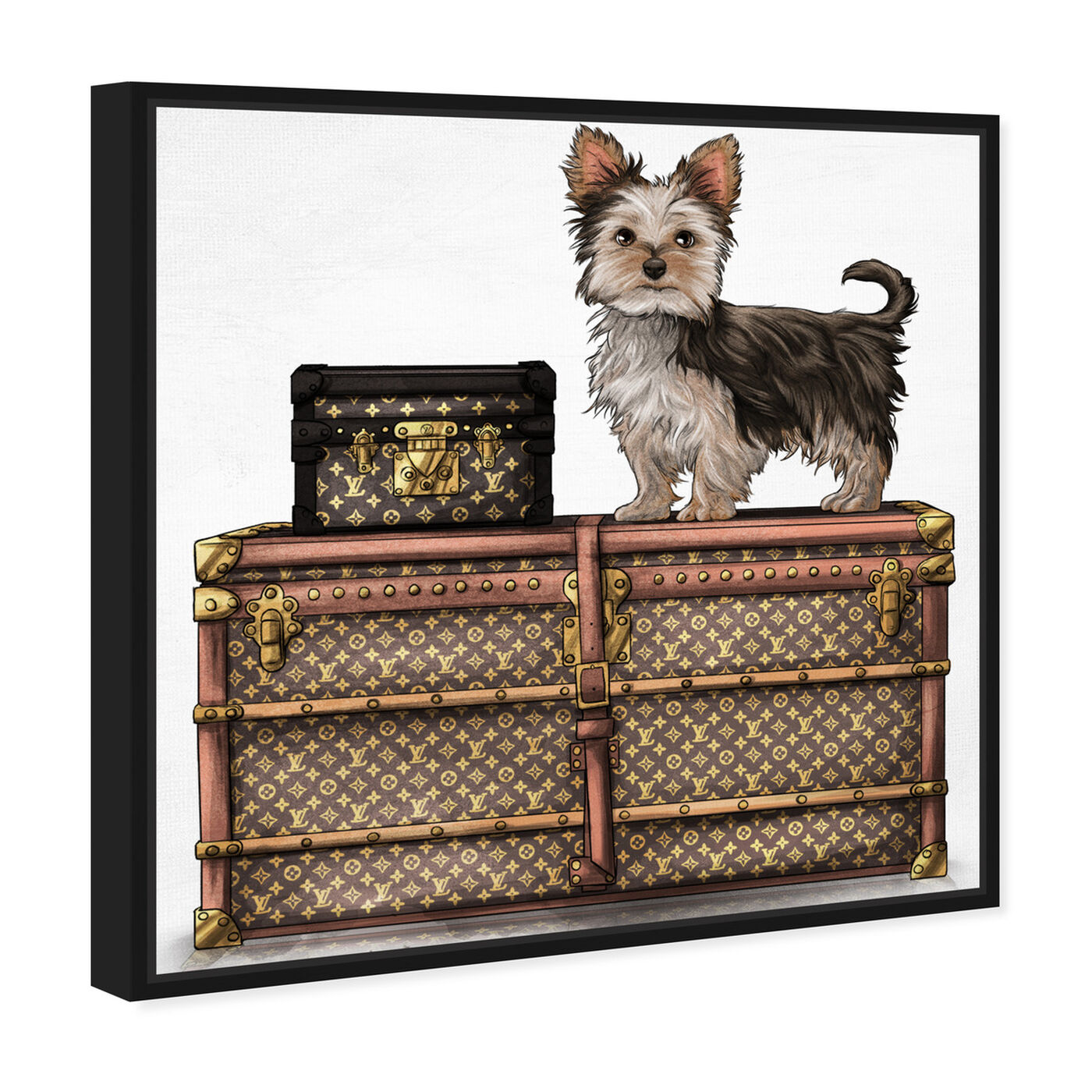 Angled view of Travelling Yorkie featuring fashion and glam and travel essentials art.