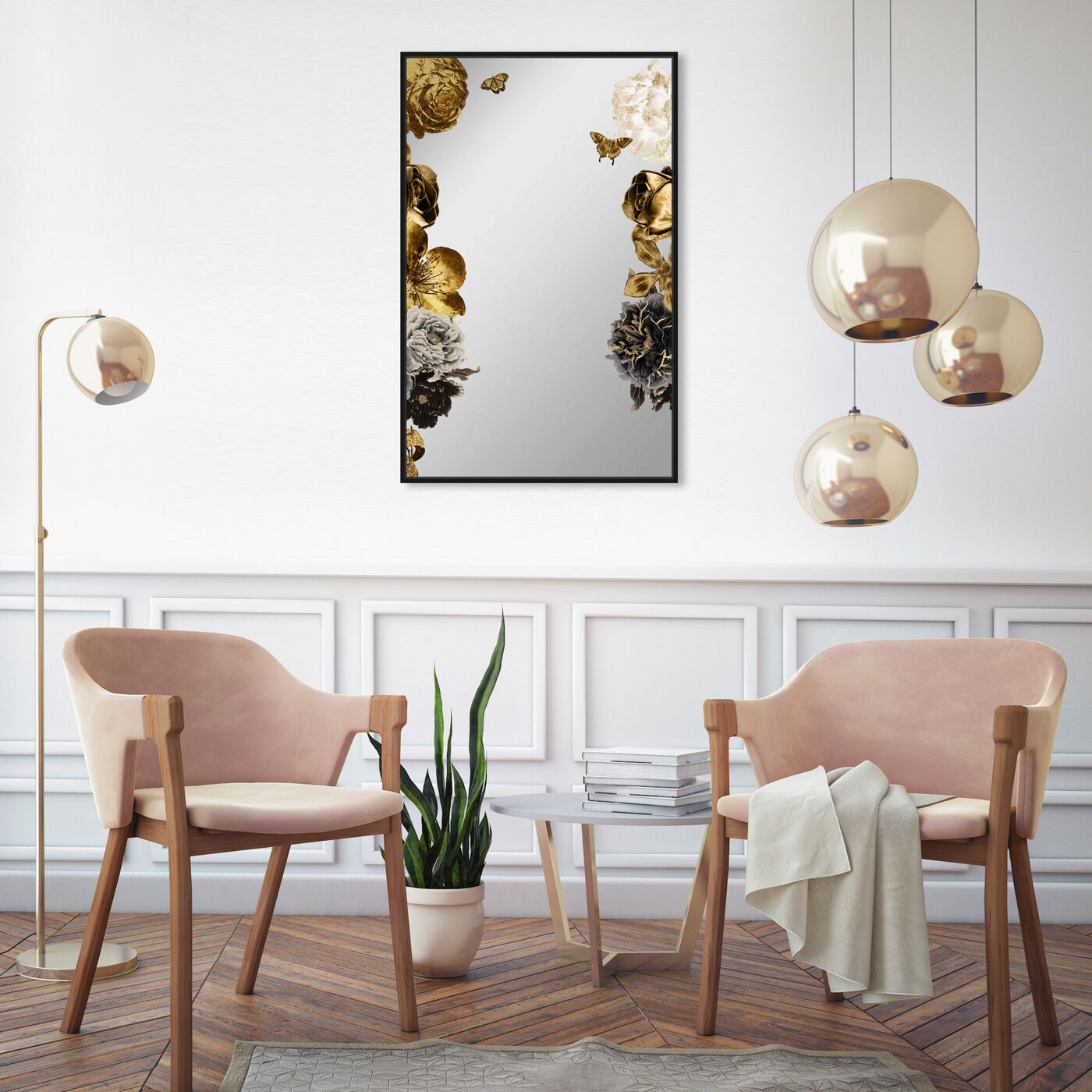 Golden Floral Love Mirror - With Floater Frame