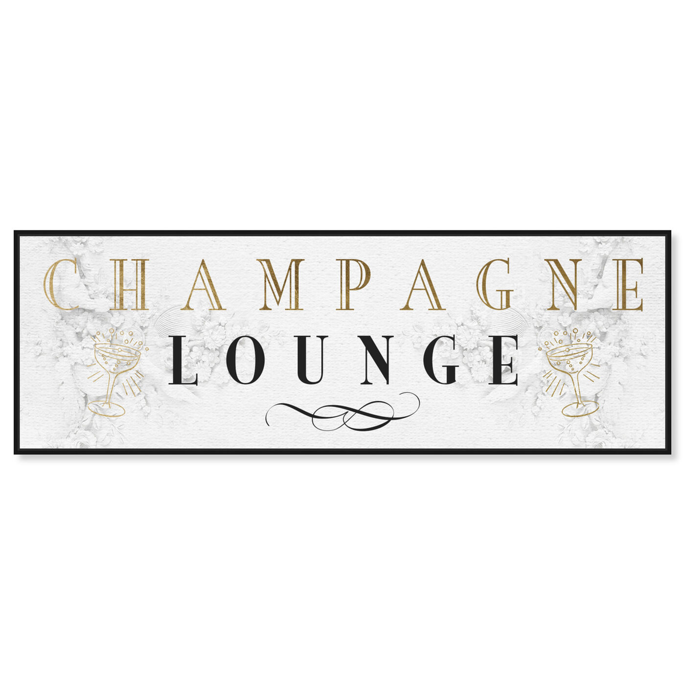 Front view of Champagne Lounge featuring advertising and posters art.