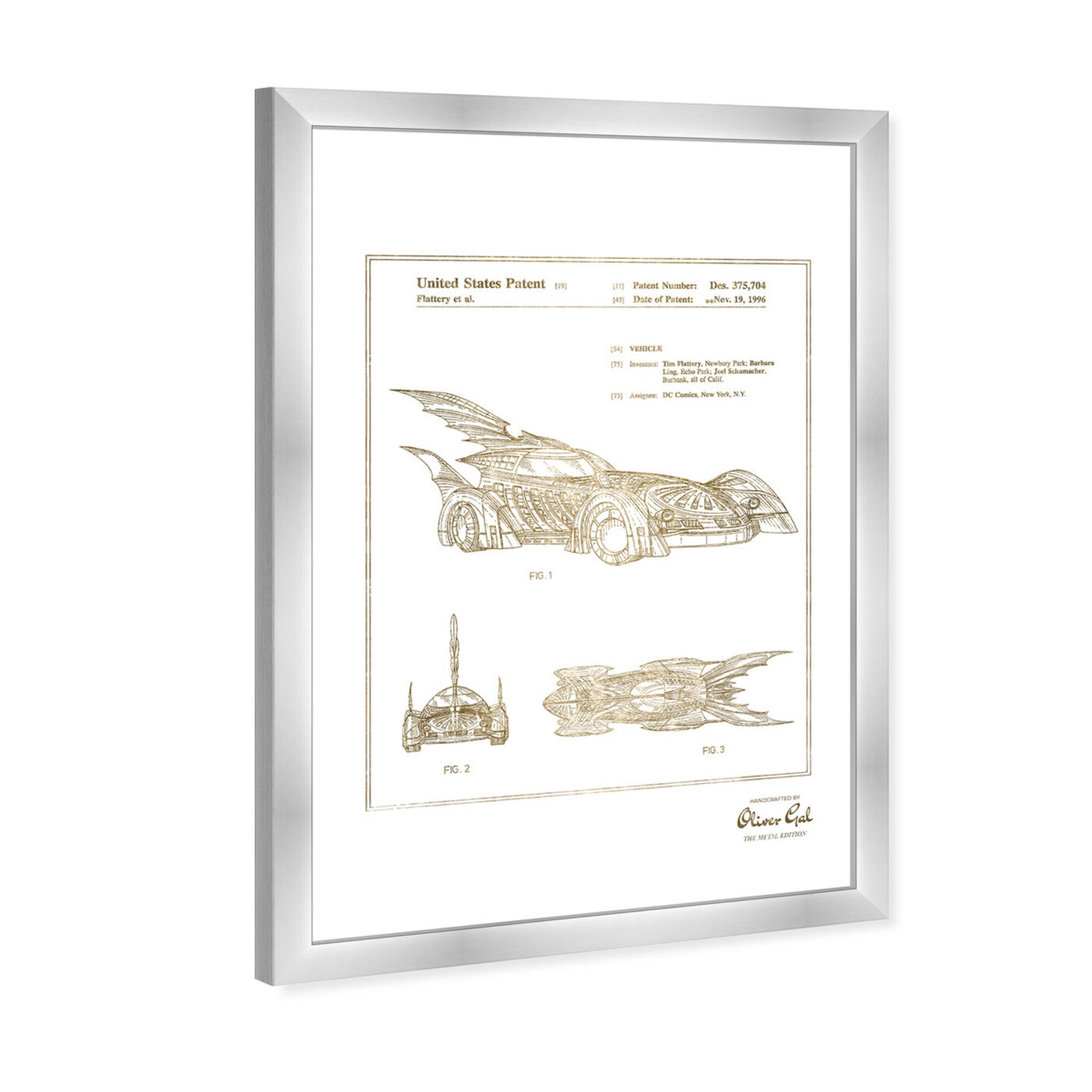 Angled view of Batmobile 1996 Gold featuring movies and tv and action movies art.