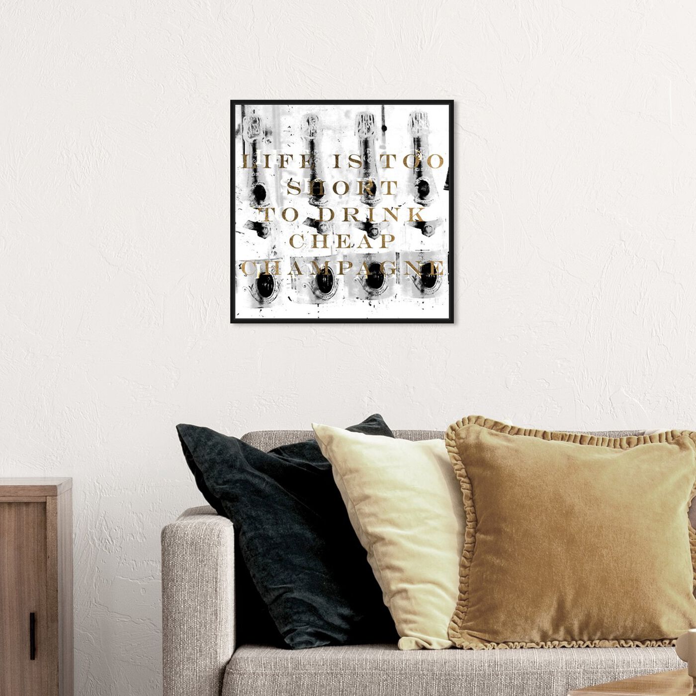 Hanging view of No Cheap Champagne featuring typography and quotes and funny quotes and sayings art.