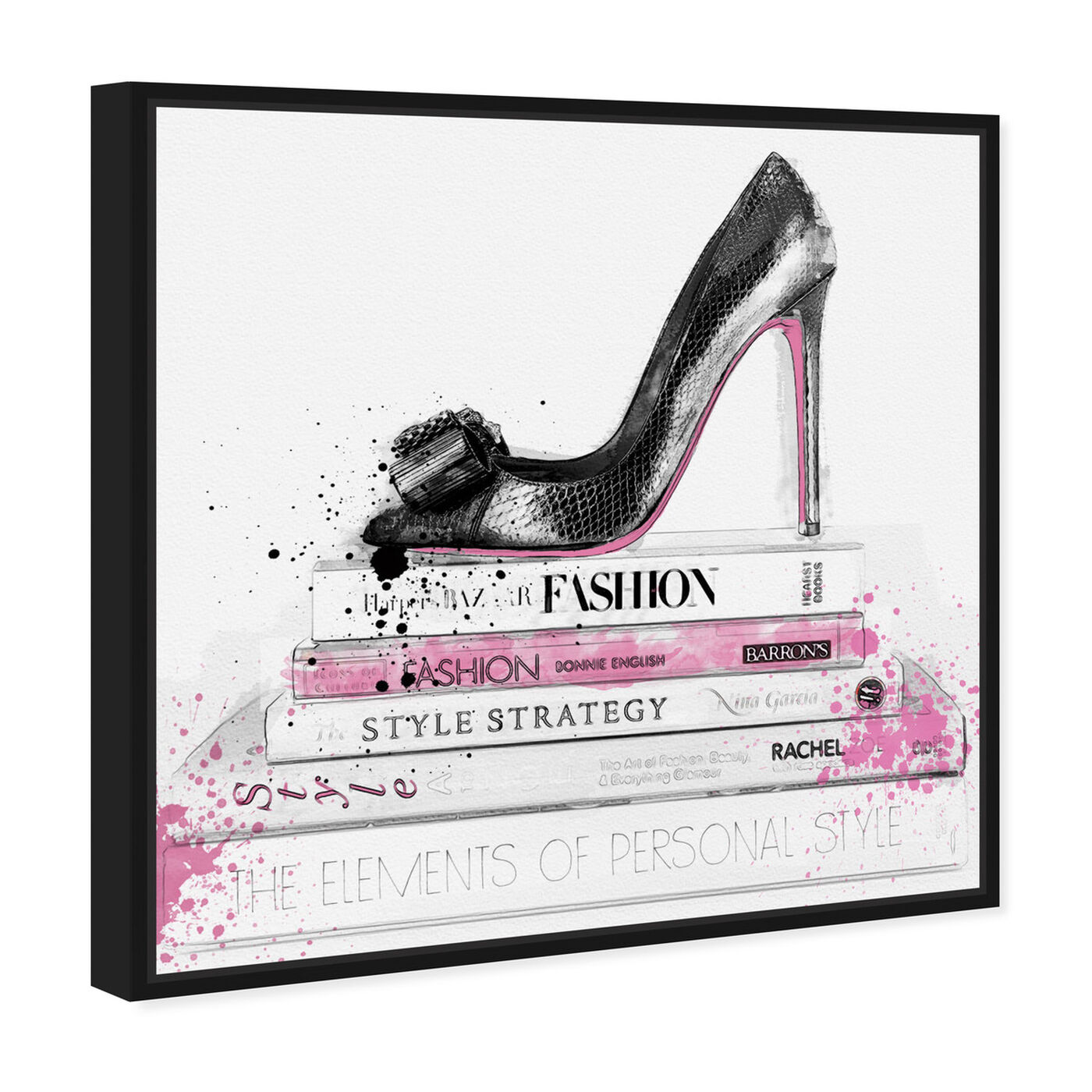 Angled view of Black Shoe and Pink Lady Books featuring fashion and glam and shoes art.