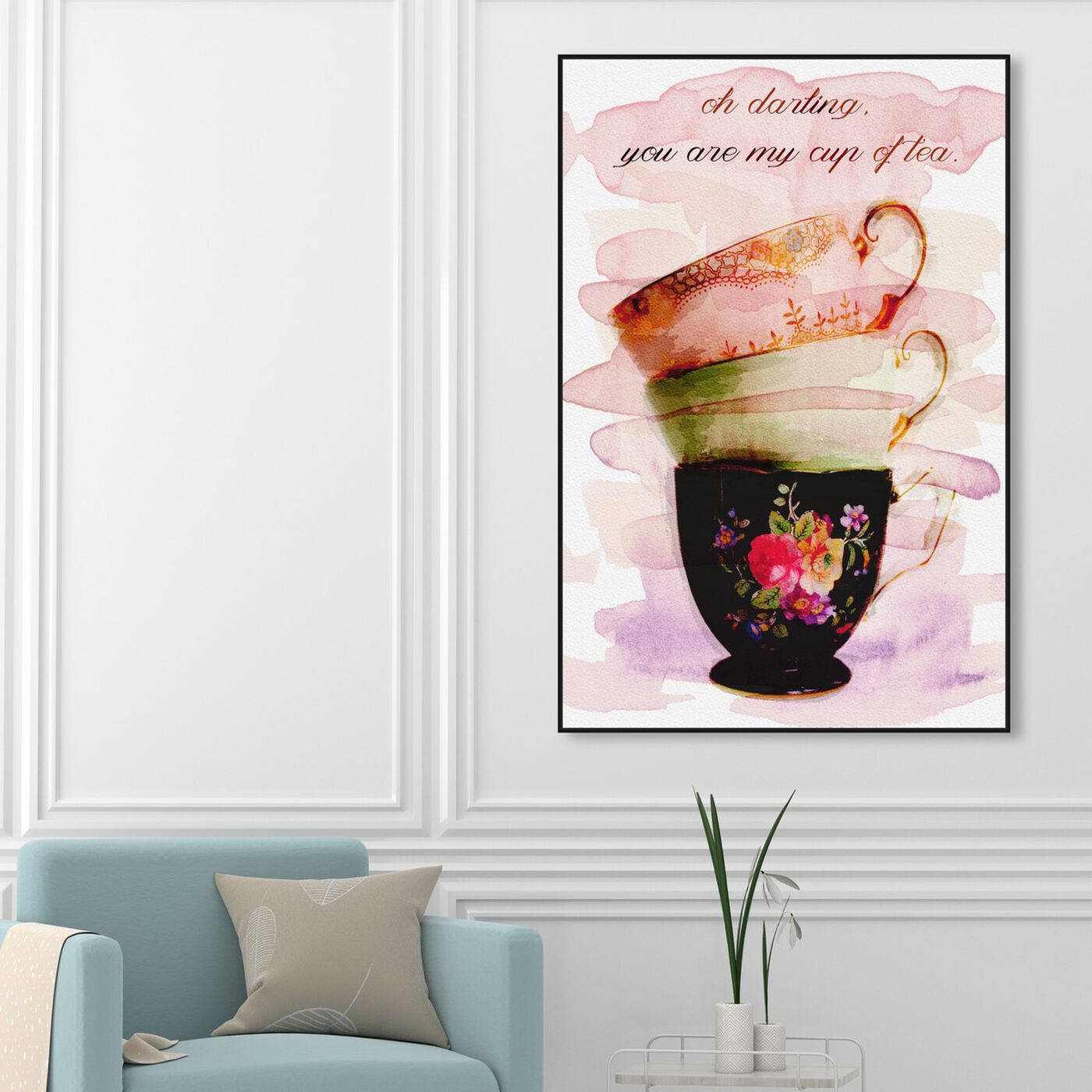Hanging view of My Cup of Tea  featuring typography and quotes and love quotes and sayings art.