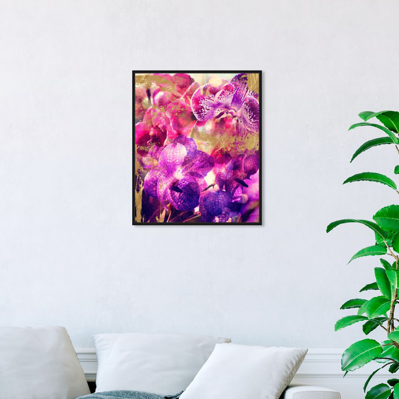 Hanging view of Orchid Gold featuring floral and botanical and florals art.