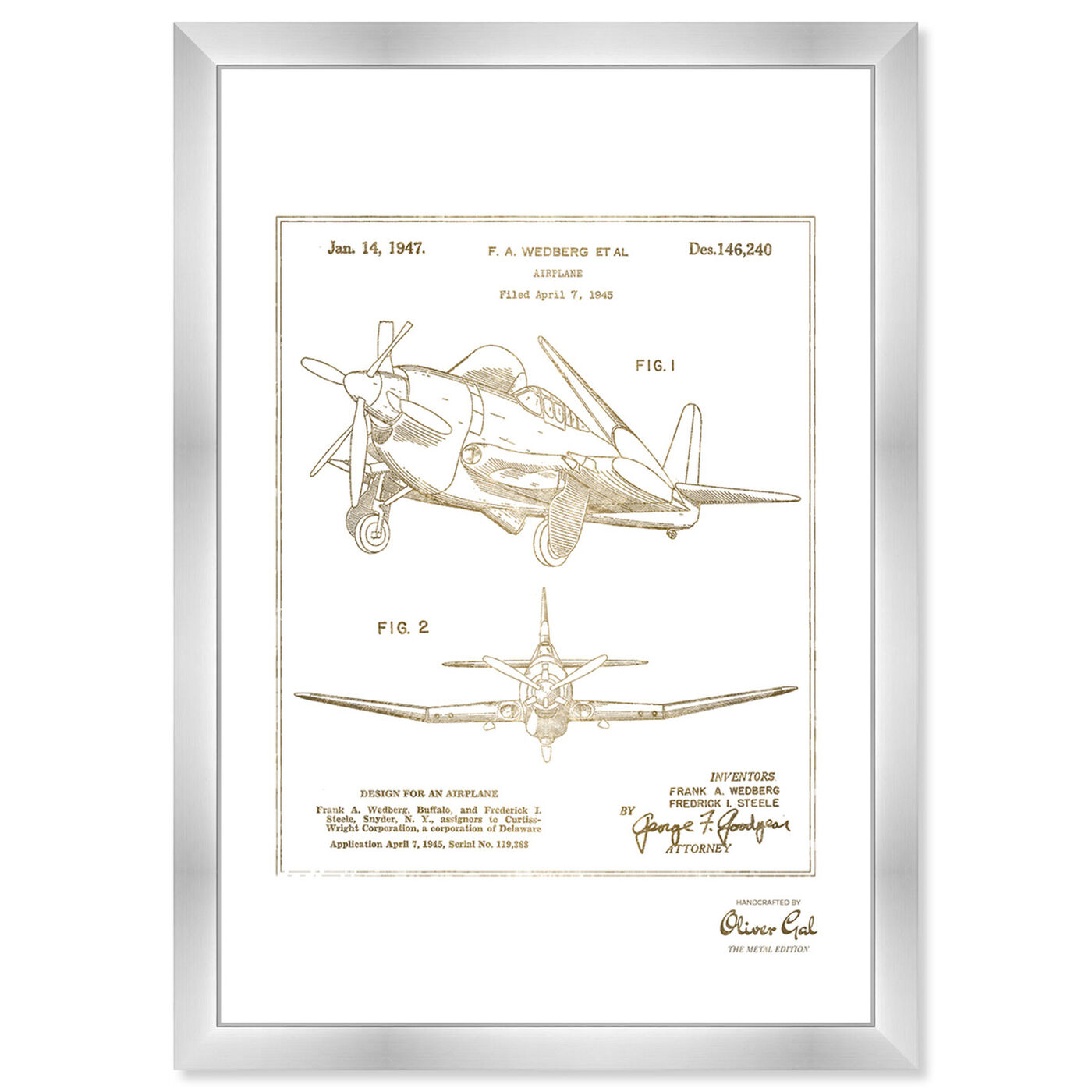 Front view of Airplane 1947 II Gold featuring transportation and airplanes art.