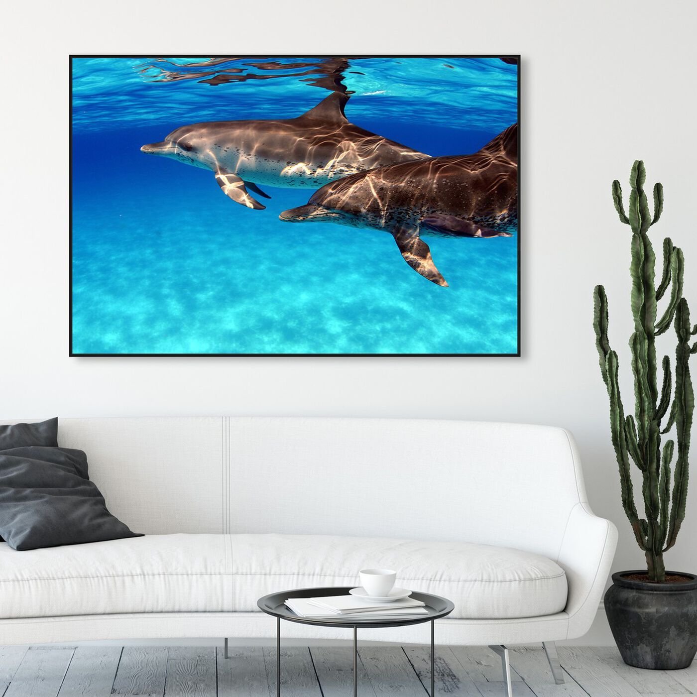 Hanging view of Atlantic Spotted Dolphin by David Fleetham featuring nautical and coastal and marine life art.