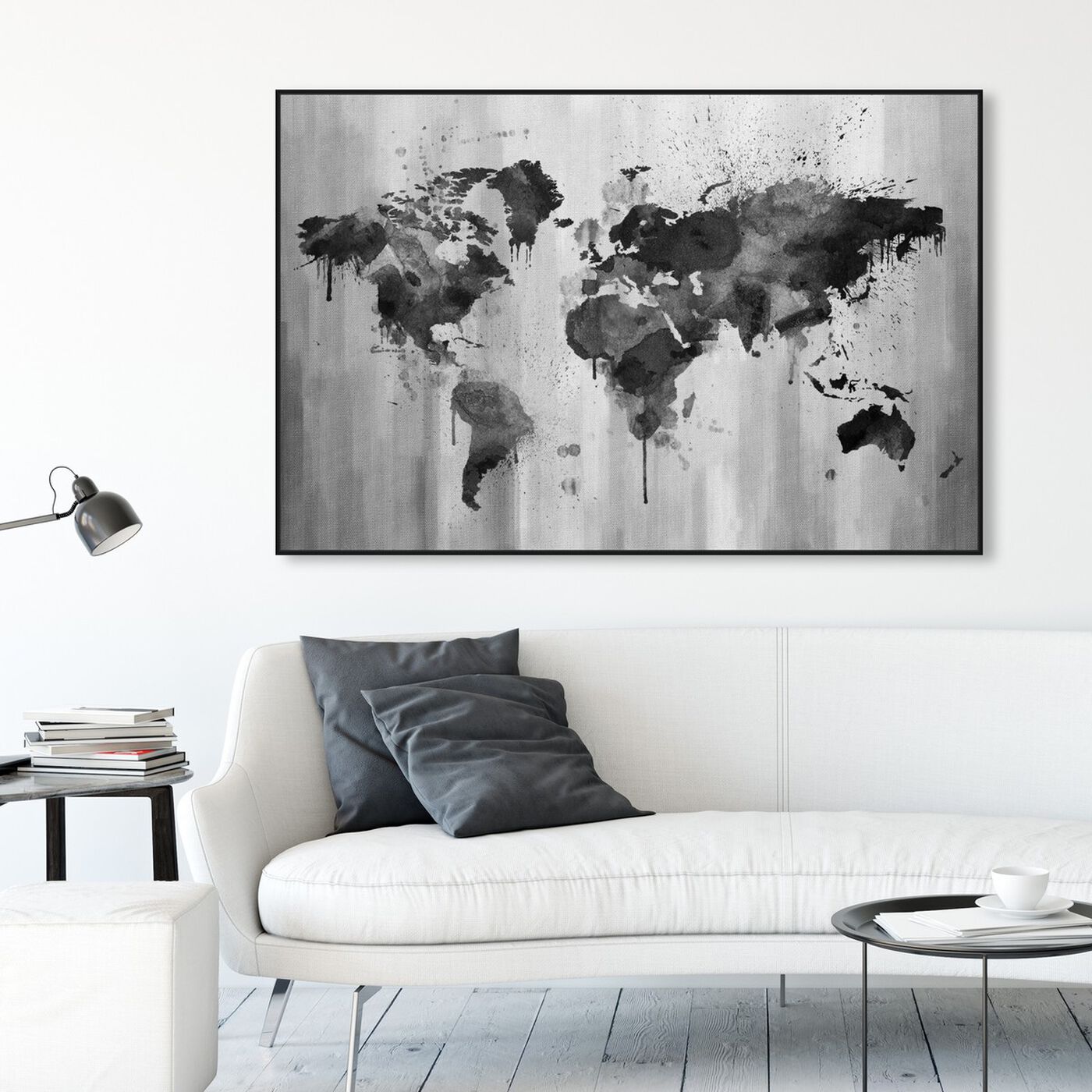Hanging view of Mapamundi Black and White featuring maps and flags and world maps art.