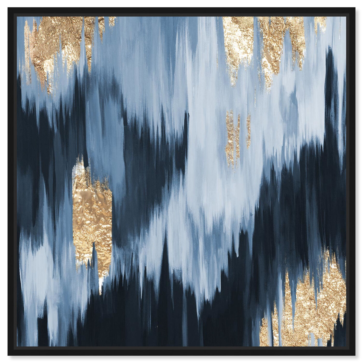 Front view of Gold Blue Fall featuring abstract and paint art.