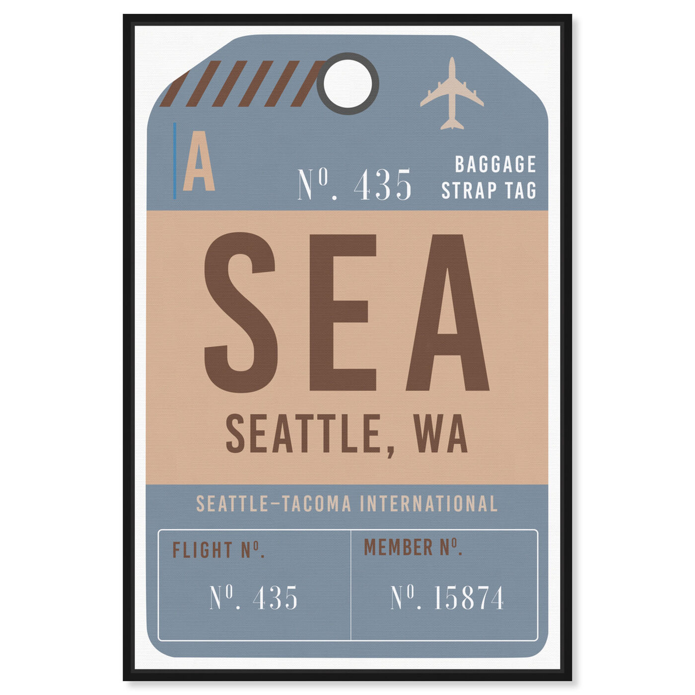 Front view of Seattle Luggage Tag featuring cities and skylines and united states cities art.