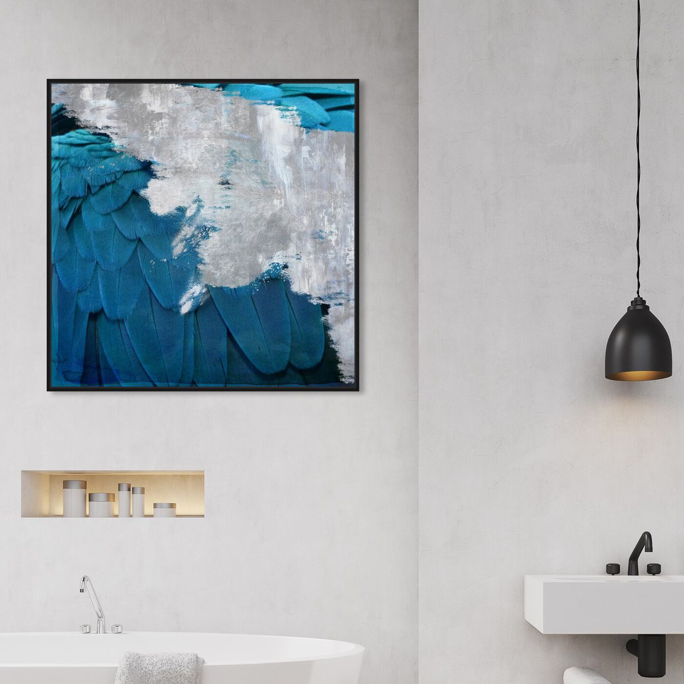 Hanging view of Silver Monoco featuring abstract and paint art.