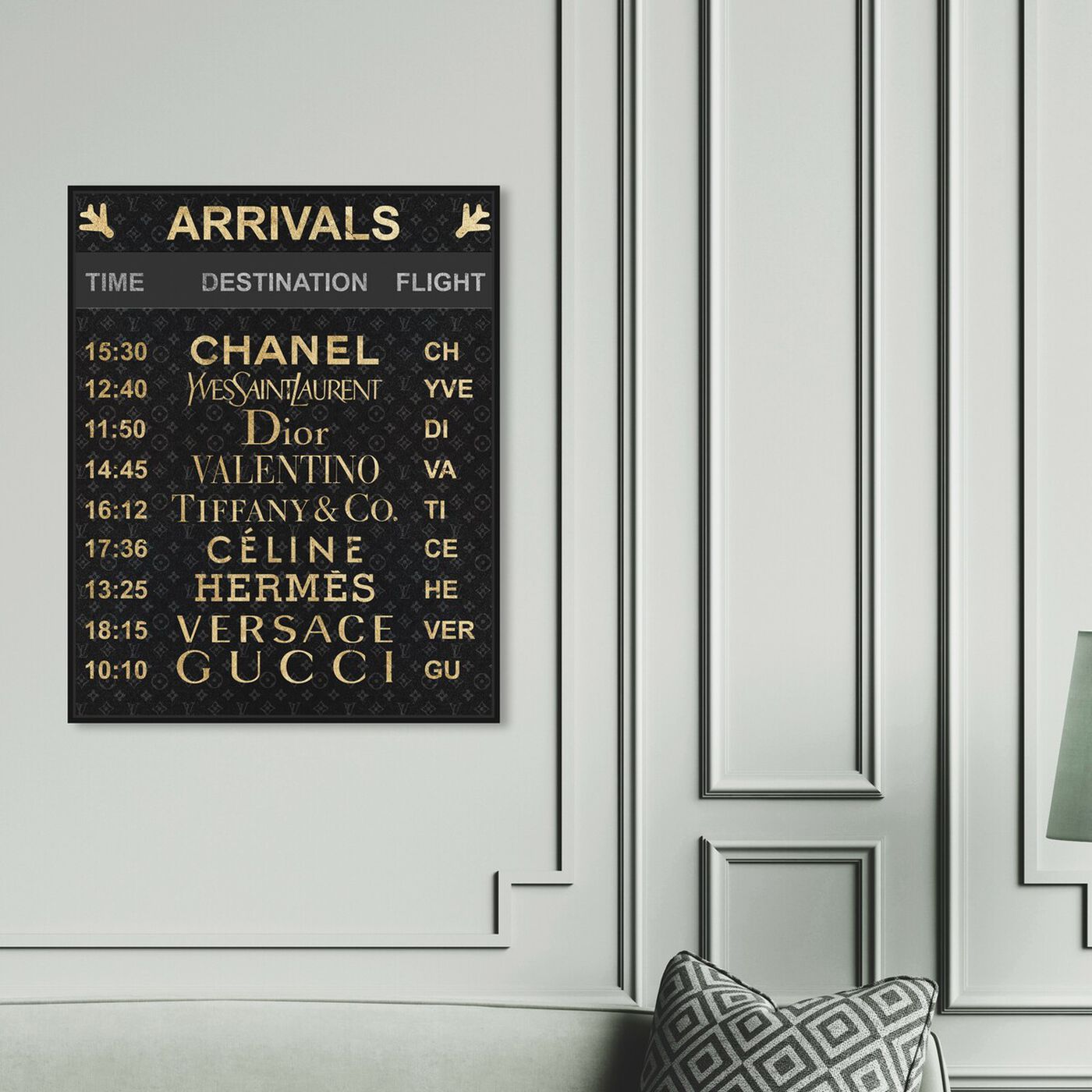 Hanging view of Luxe Arrivals featuring fashion and glam and travel essentials art.