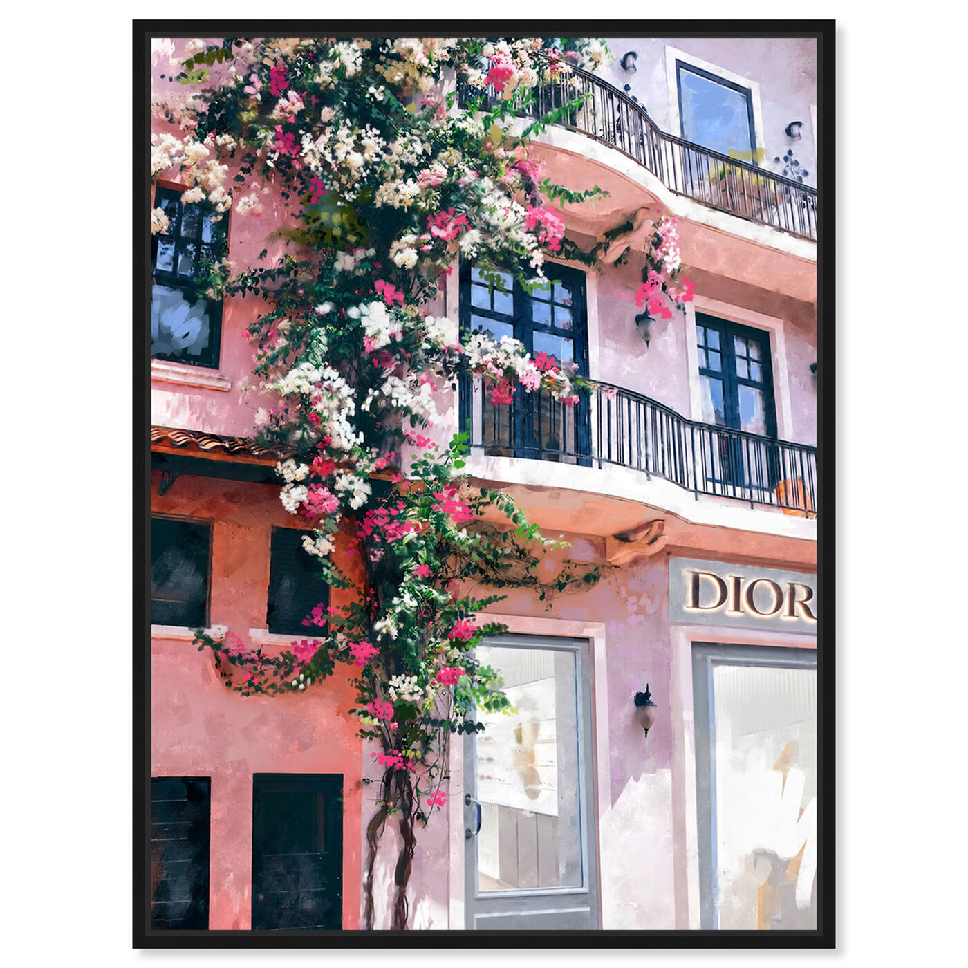Front view of French Floral Fashion Boutique featuring fashion and glam and road signs art.