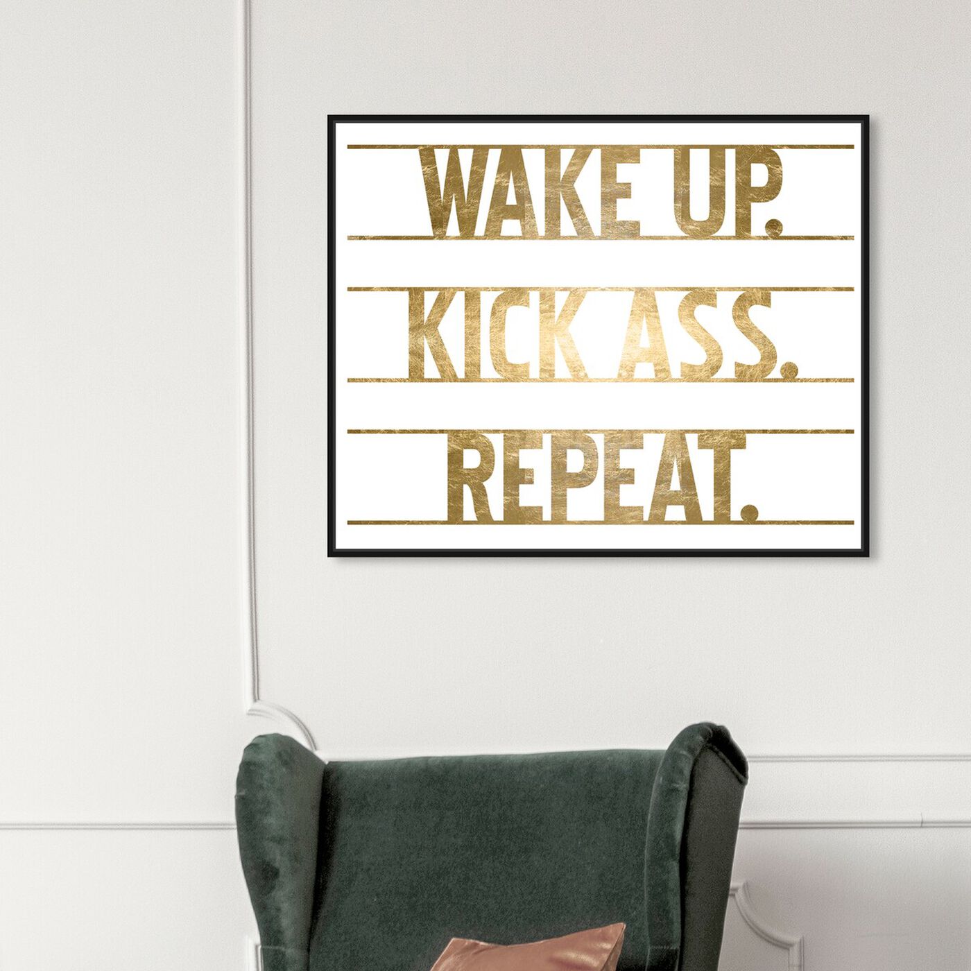 Hanging view of Kick Ass! Gold Foil featuring typography and quotes and motivational quotes and sayings art.