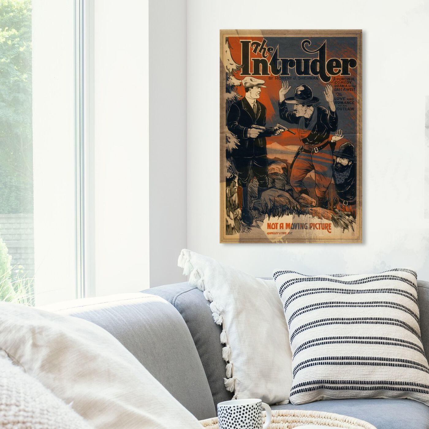 Hanging view of The Intruder featuring advertising and posters art.
