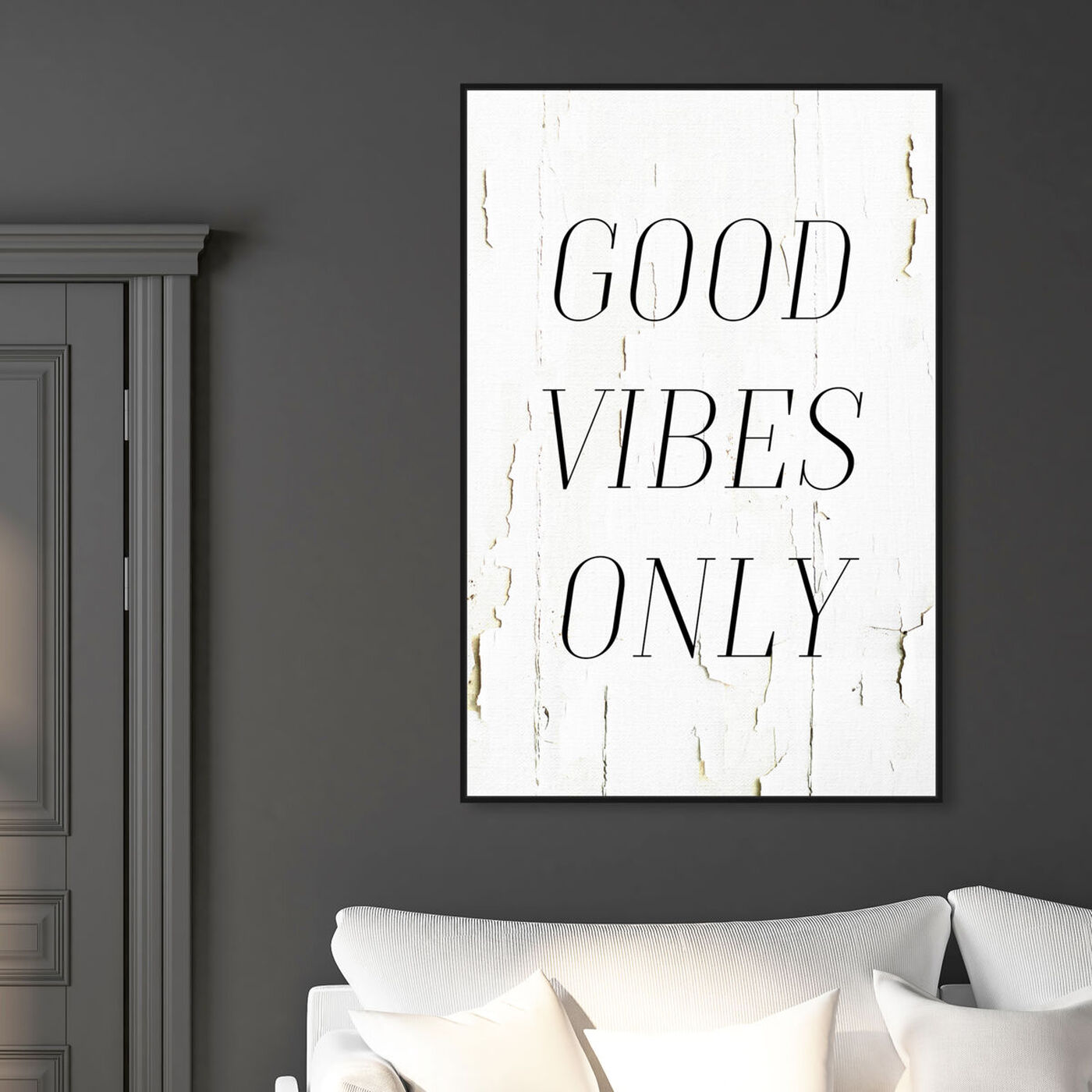 Hanging view of The Good Vibes Only featuring typography and quotes and inspirational quotes and sayings art.