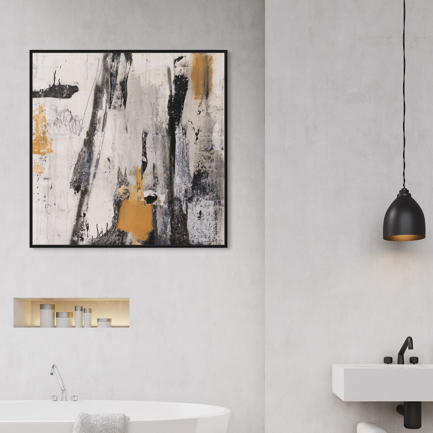 Hanging view of Rushing Gold featuring abstract and paint art.