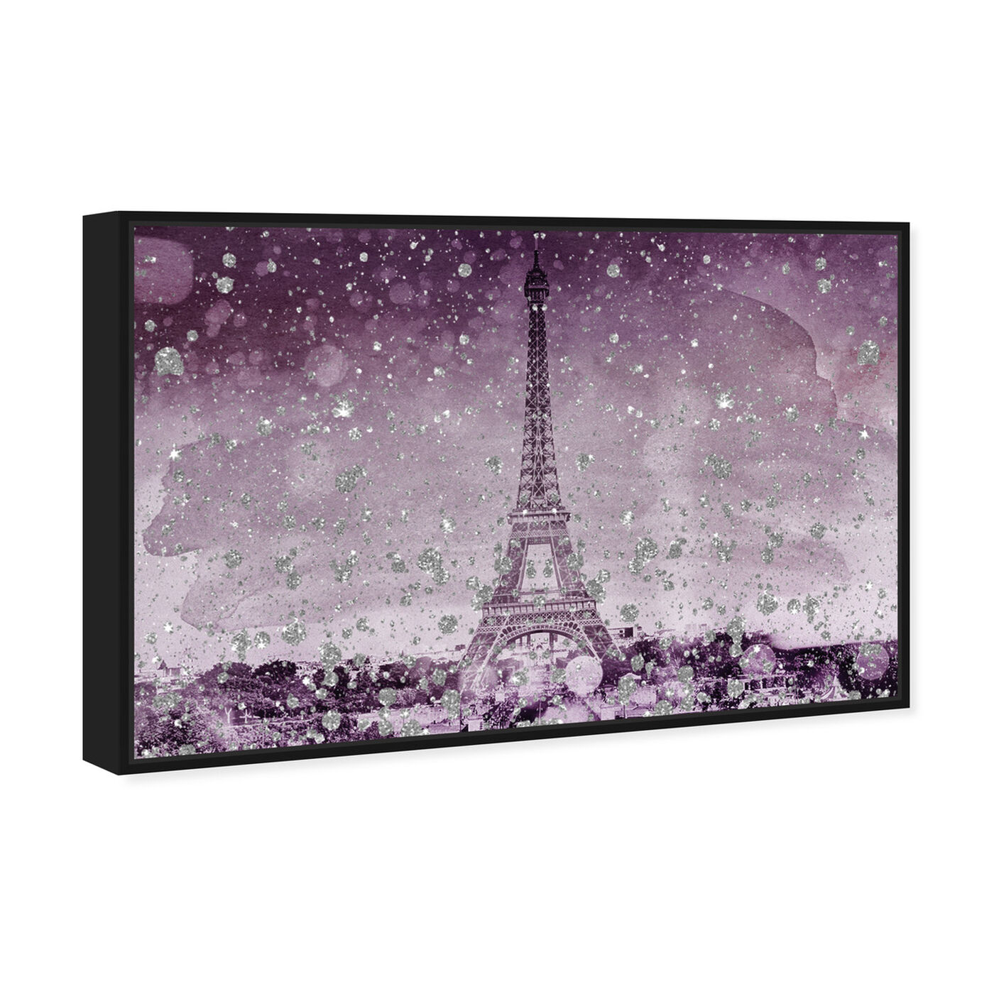Angled view of Eiffel Glitter Plum featuring cities and skylines and european cities art.