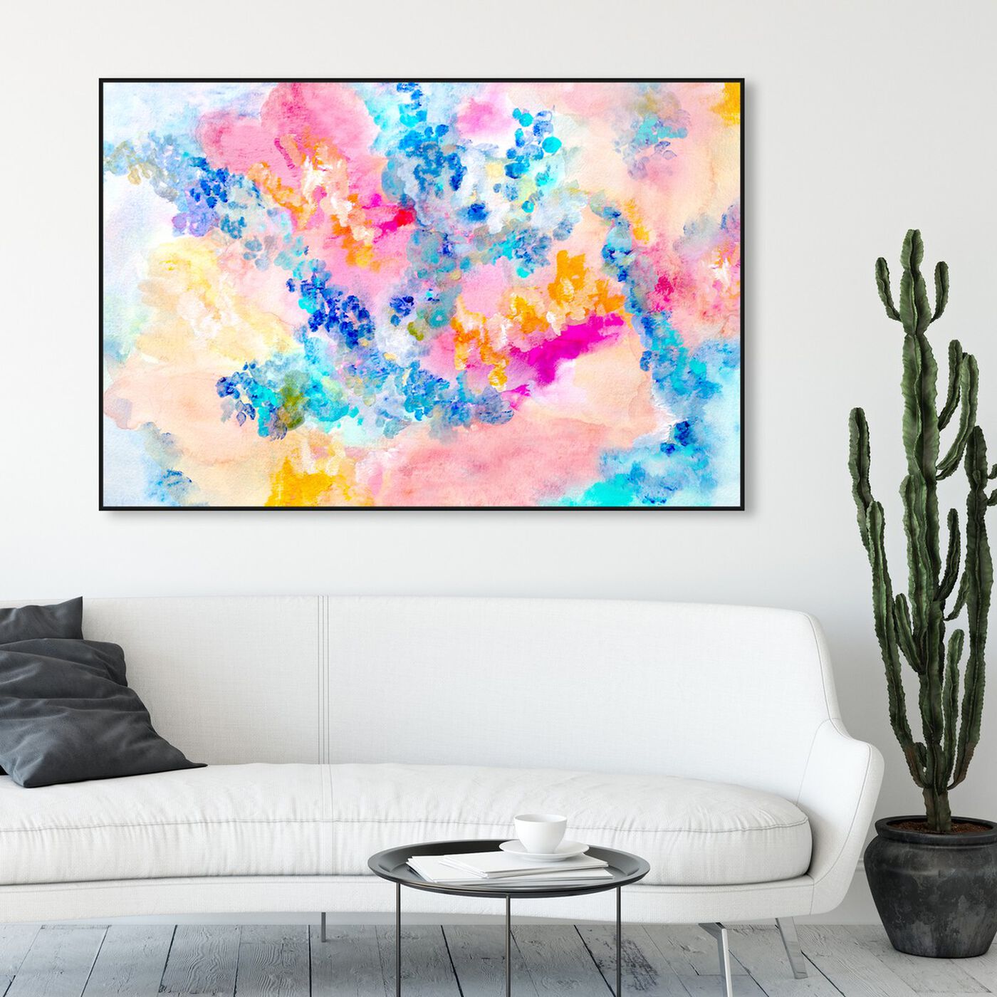 Hanging view of Rainbow Tint Florals featuring abstract and watercolor art.