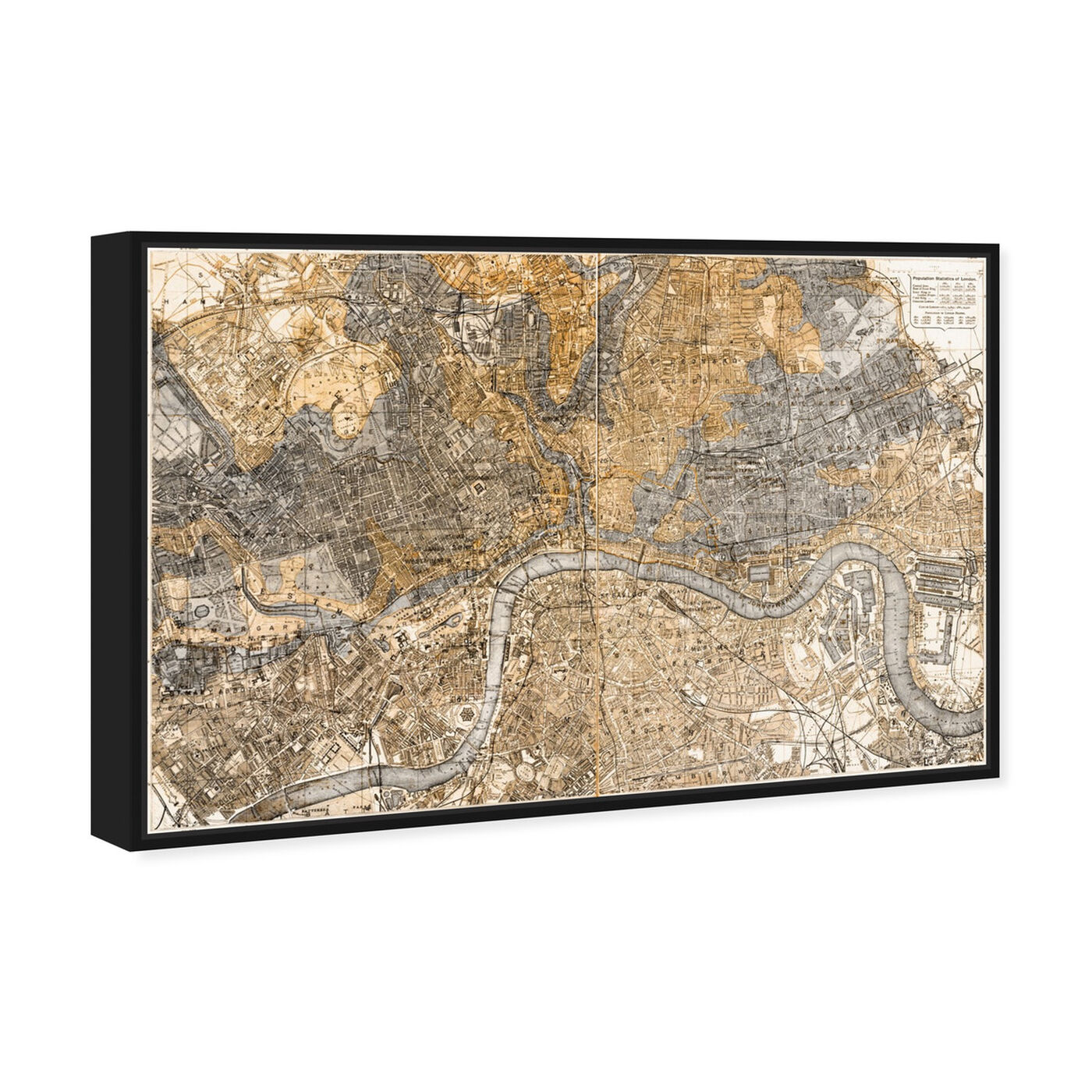 Angled view of London 1883 Map featuring maps and flags and european cities maps art.
