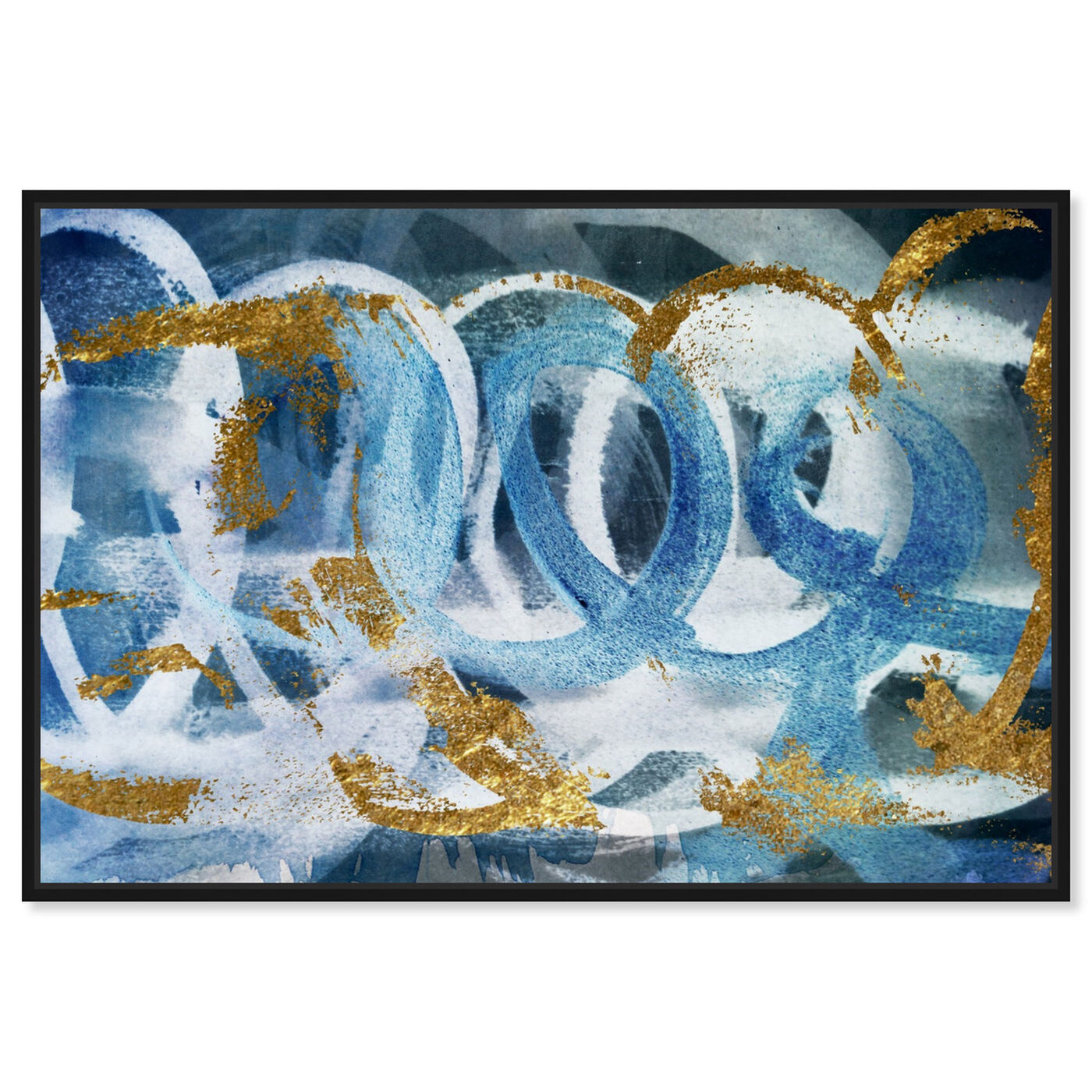 Front view of Scriptica GOLD and BLUE featuring abstract and paint art.