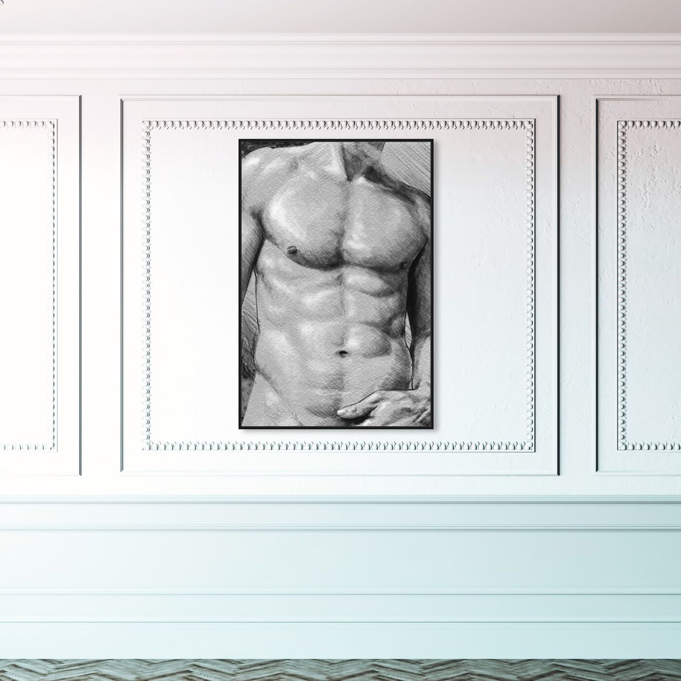 Hanging view of Male Torso in Gray featuring people and portraits and nudes art.