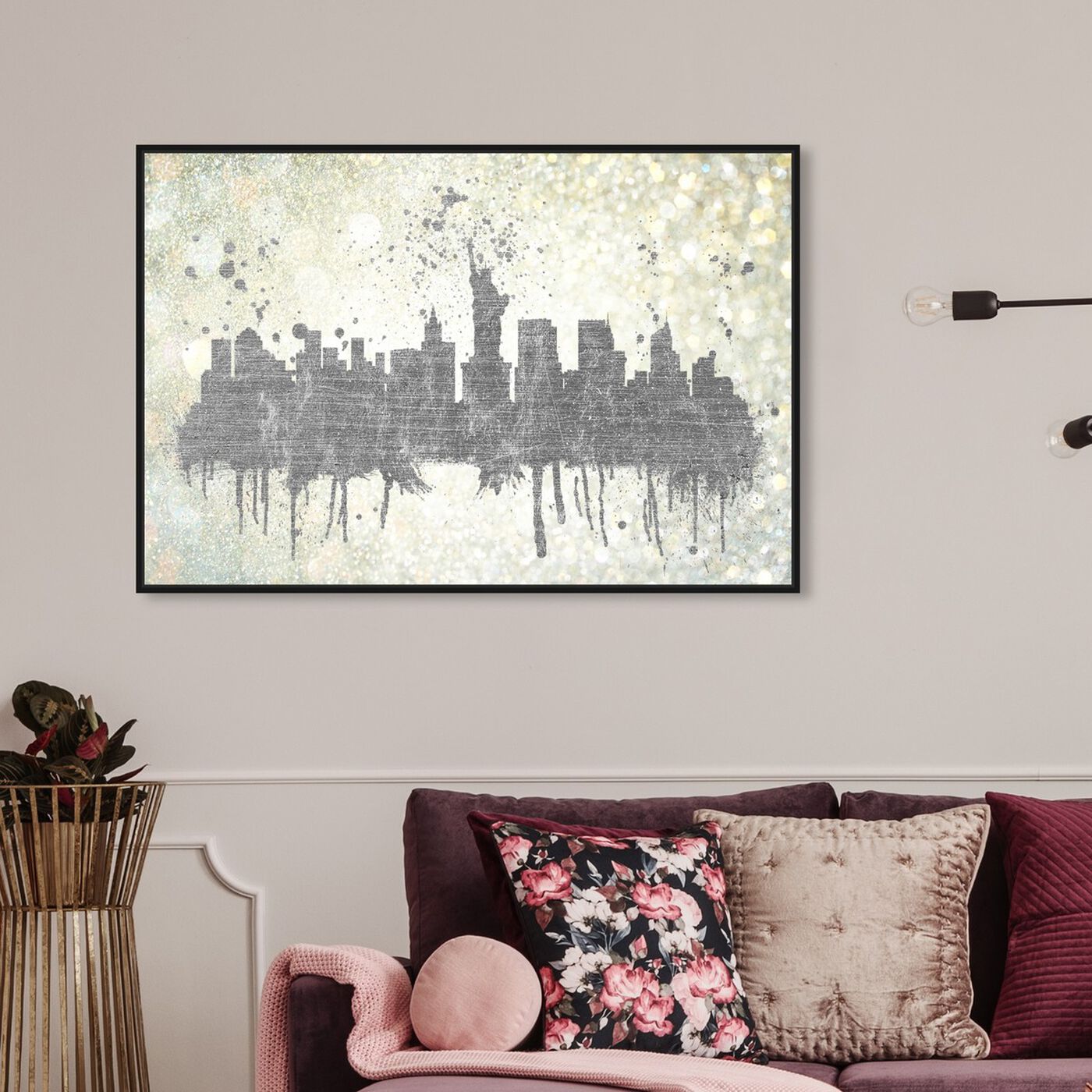 Hanging view of Silver Rain on NYC featuring cities and skylines and united states cities art.
