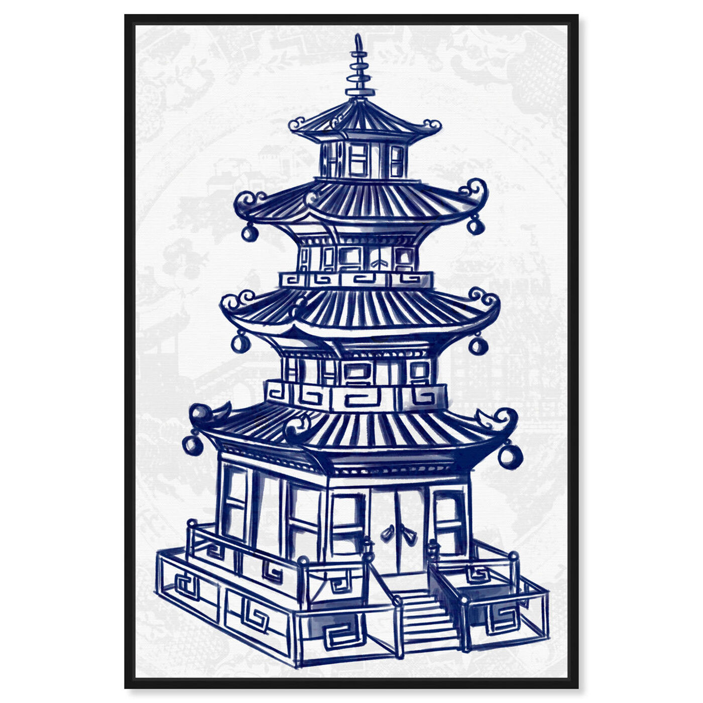 Front view of Julianne Taylor Style - Pagoda Navy featuring world and countries and asian cultures art.