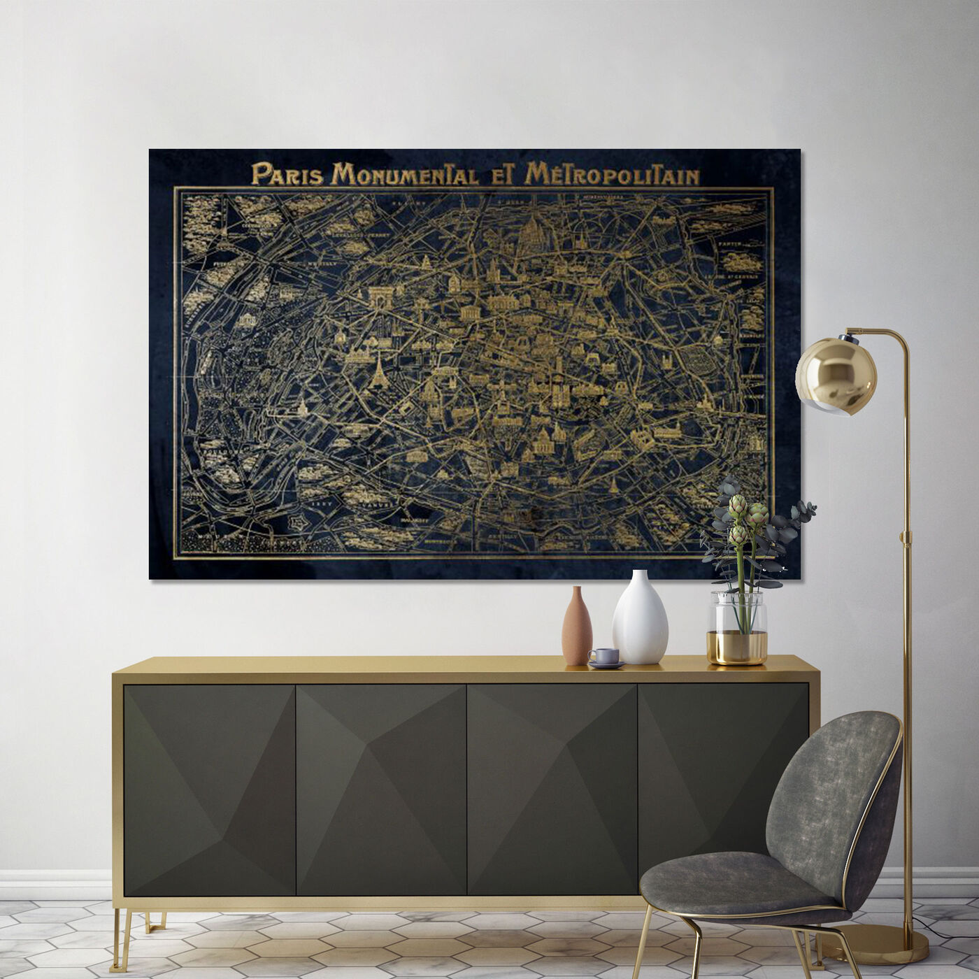 Navy Gold Paris Map - Acrylic panel
