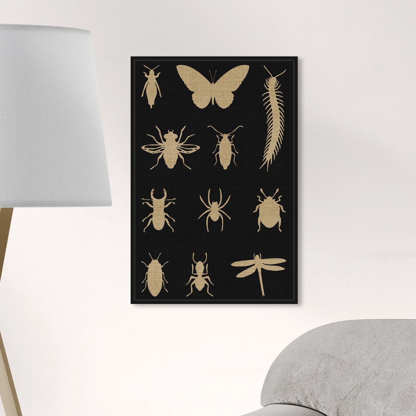 Hanging view of Black Creepy Crawlies featuring animals and insects art.