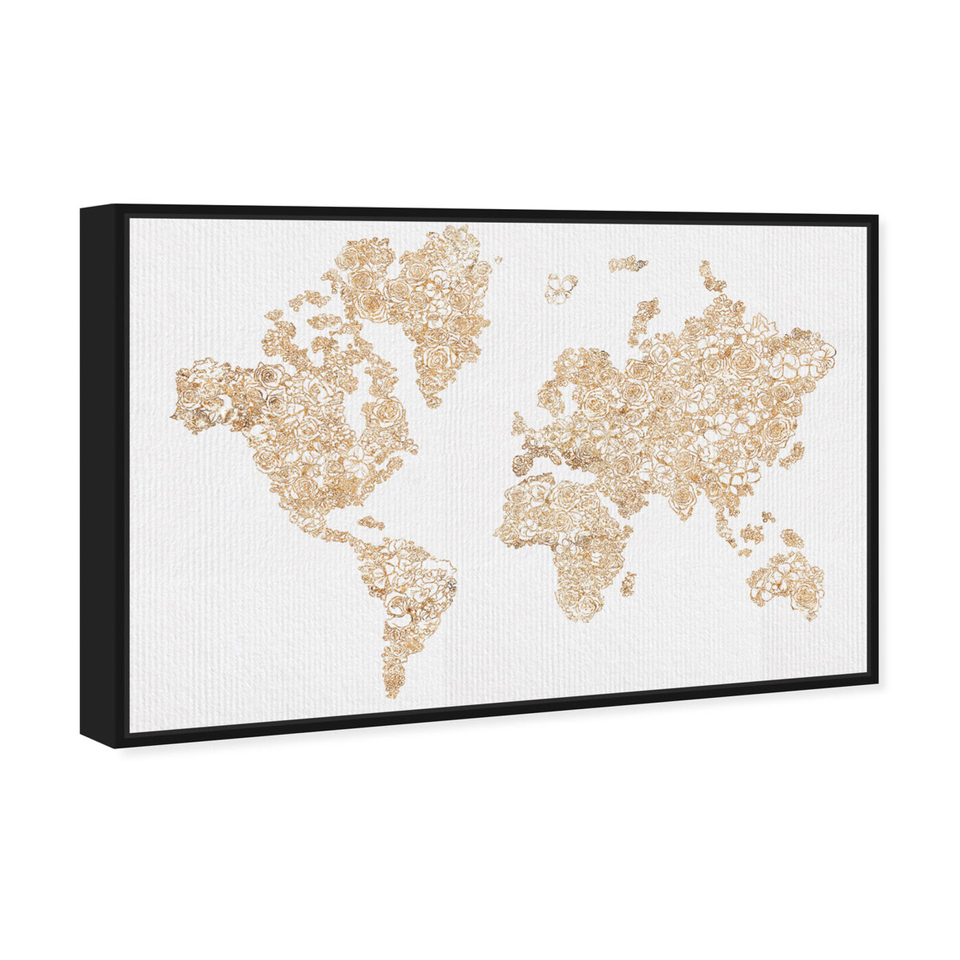 Angled view of Mapamundi Gold Floral featuring maps and flags and world maps art.