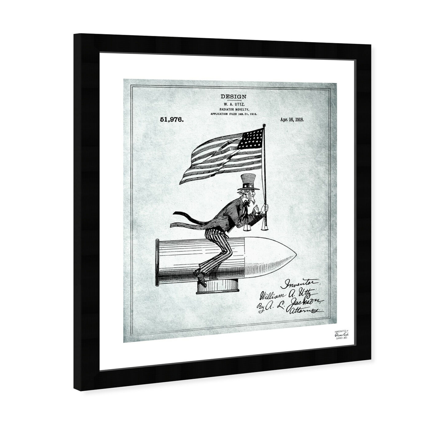 Angled view of Uncle Sam Radiator Novelty 1918 featuring americana and patriotic and us flags art.
