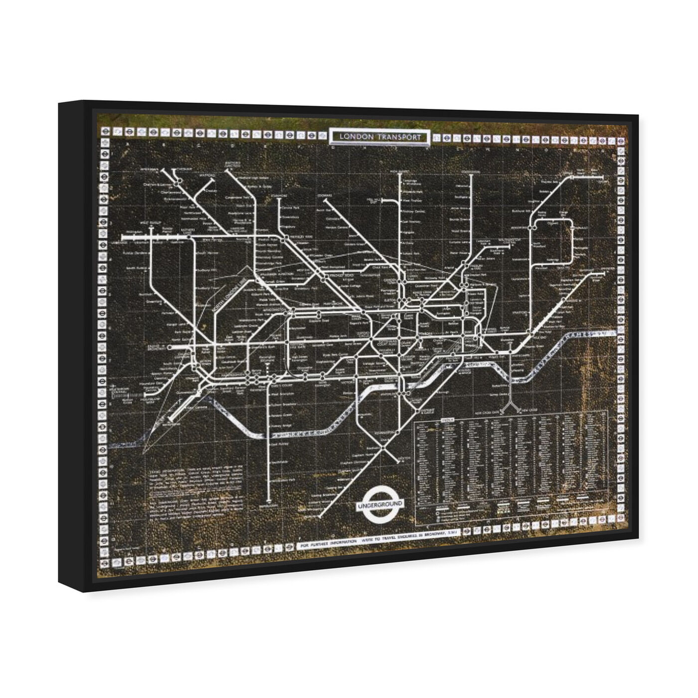 Angled view of London Tube 1972 featuring maps and flags and european cities flags art.