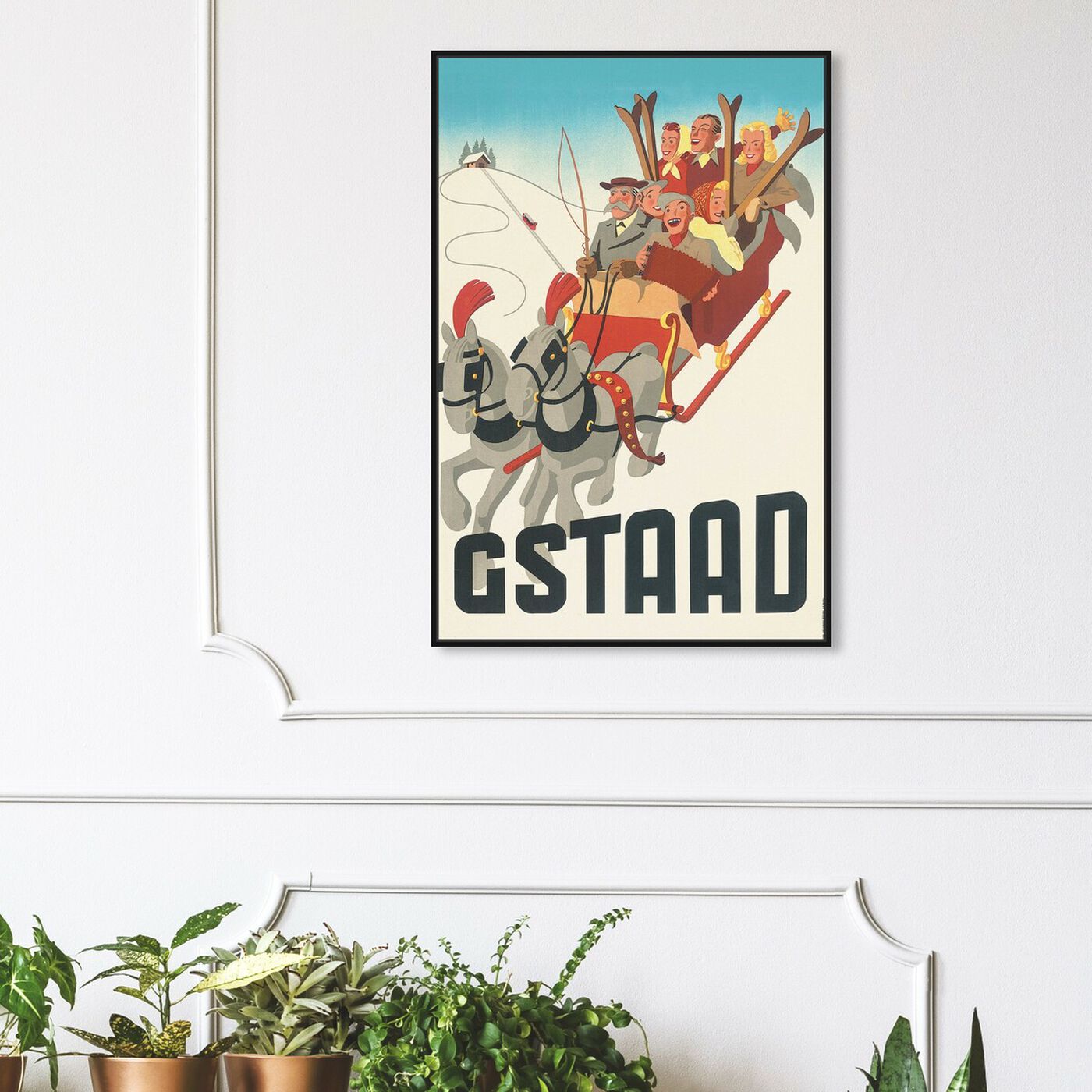 Hanging view of Gstaad featuring advertising and posters art.
