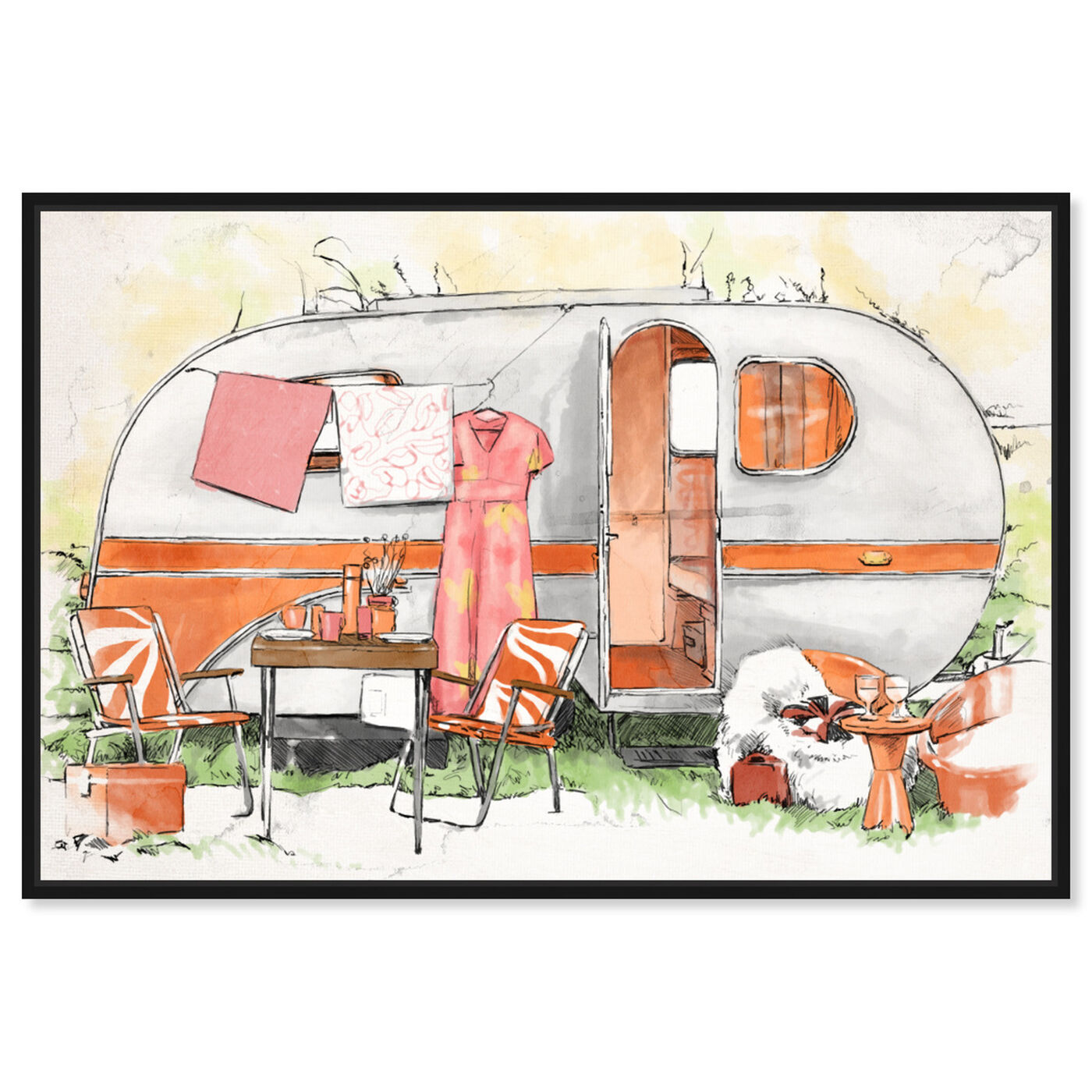 Front view of Orange Camper featuring transportation and trucks and busses art.