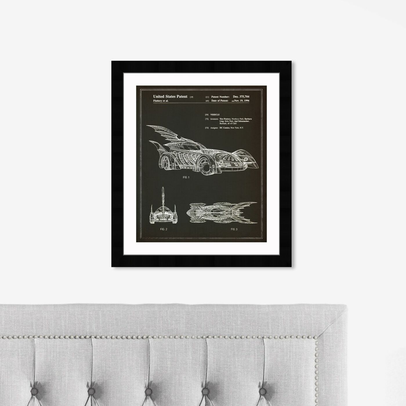 Hanging view of Batmobile 1996 I featuring symbols and objects and toys art.
