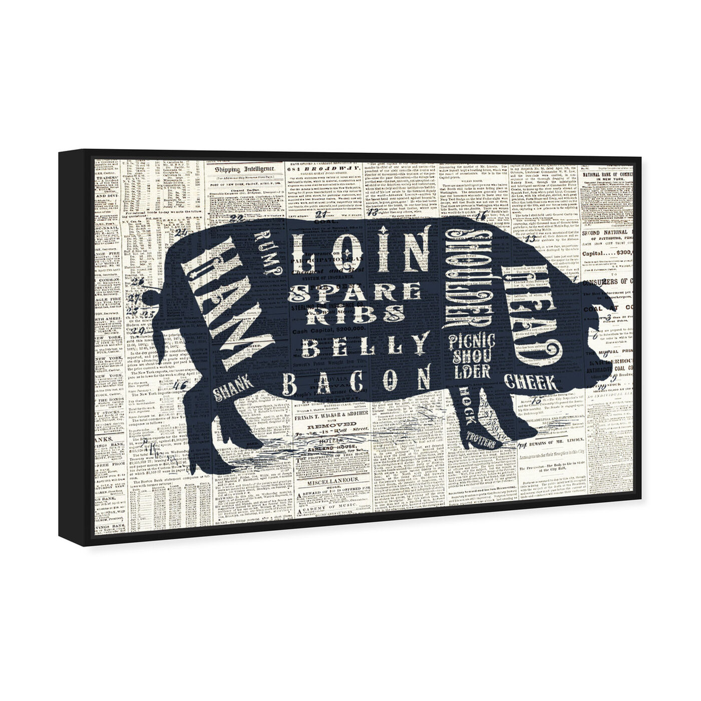 Angled view of Pork Butcher Cuts Chart featuring animals and farm animals art.