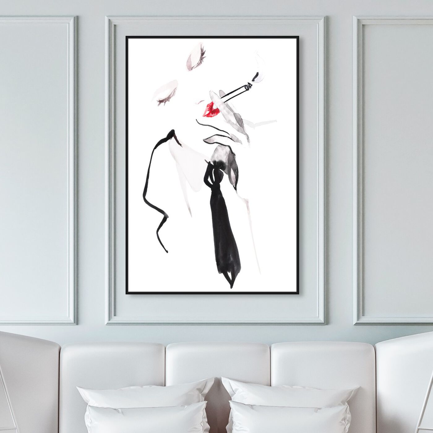 Hanging view of Cigarette Kiss I - Gill Bay featuring fashion and glam and portraits art.