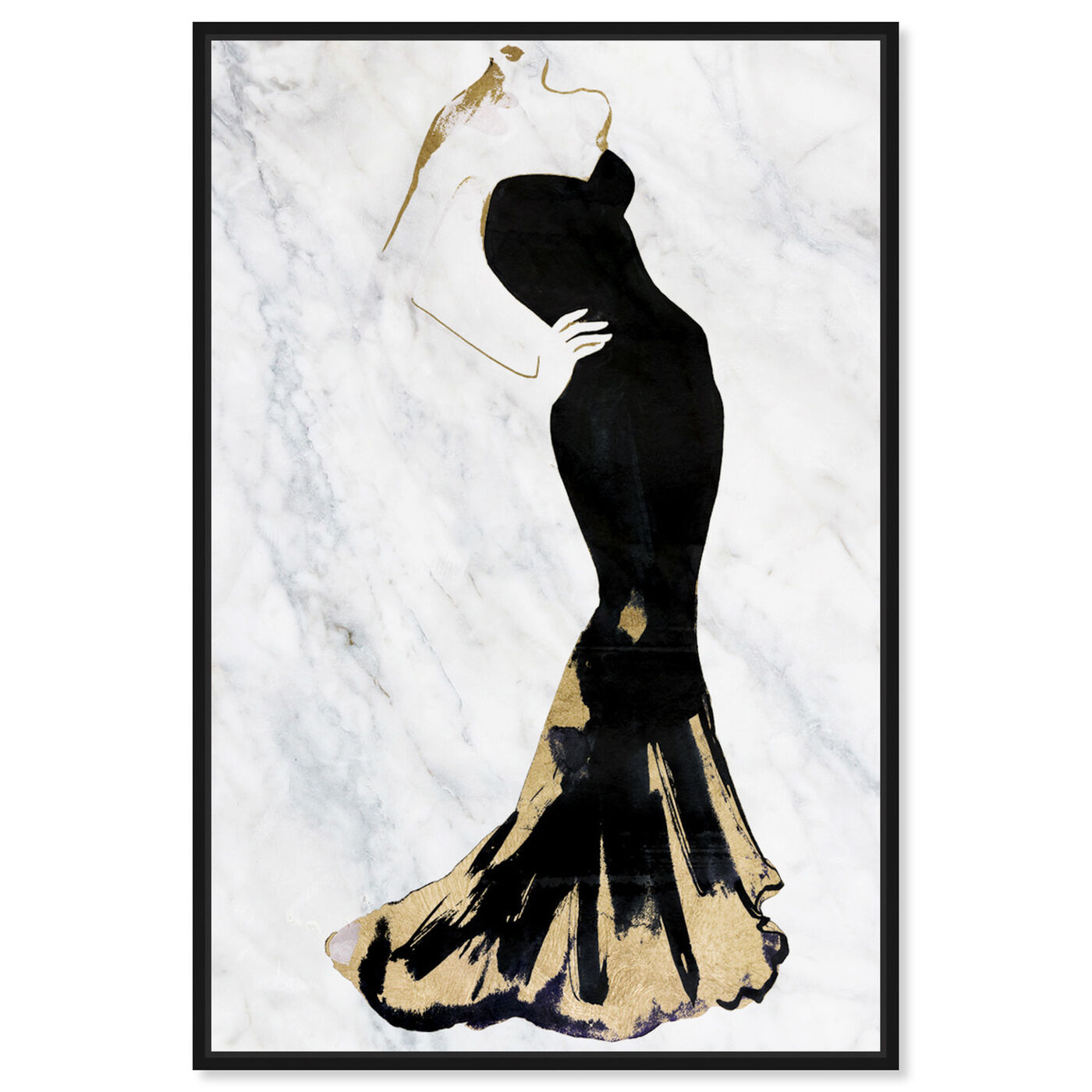 Front view of Gill Bay - Black Dress Gold and Marble featuring fashion and glam and sketches art.