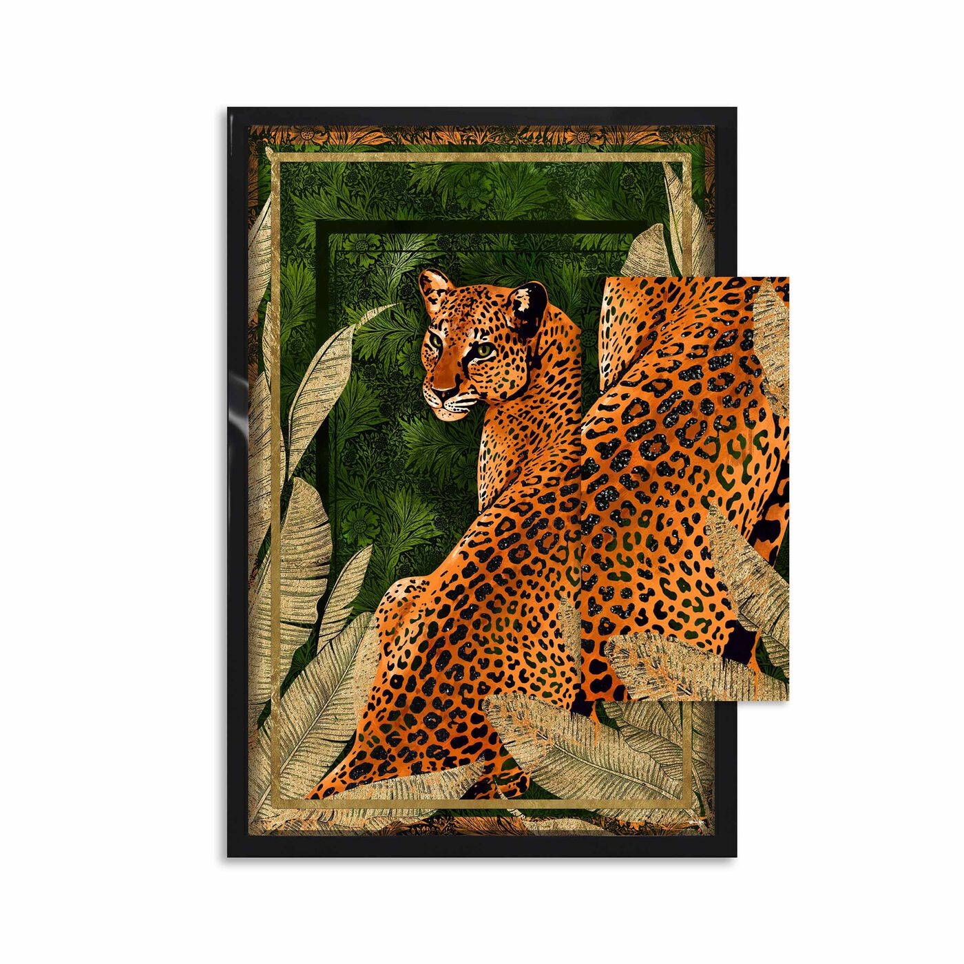 Emerald Jungle Cat - With Hand-Applied Gold Leaf and Glitter