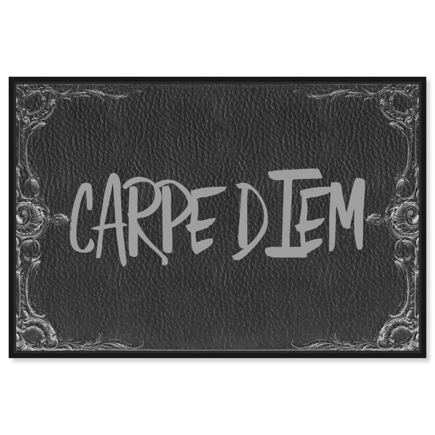 Front view of Carpe Diem Leather featuring typography and quotes and quotes and sayings art.